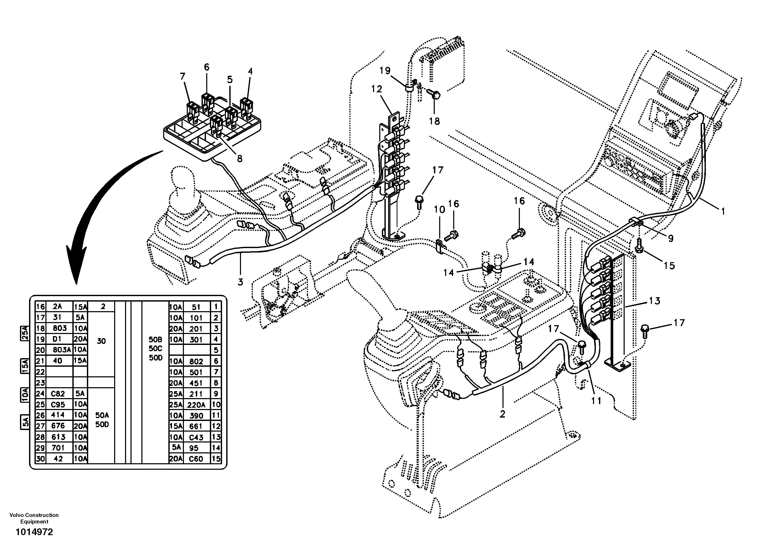 Cable and wire harness, instrument panel — volvo parts diagram