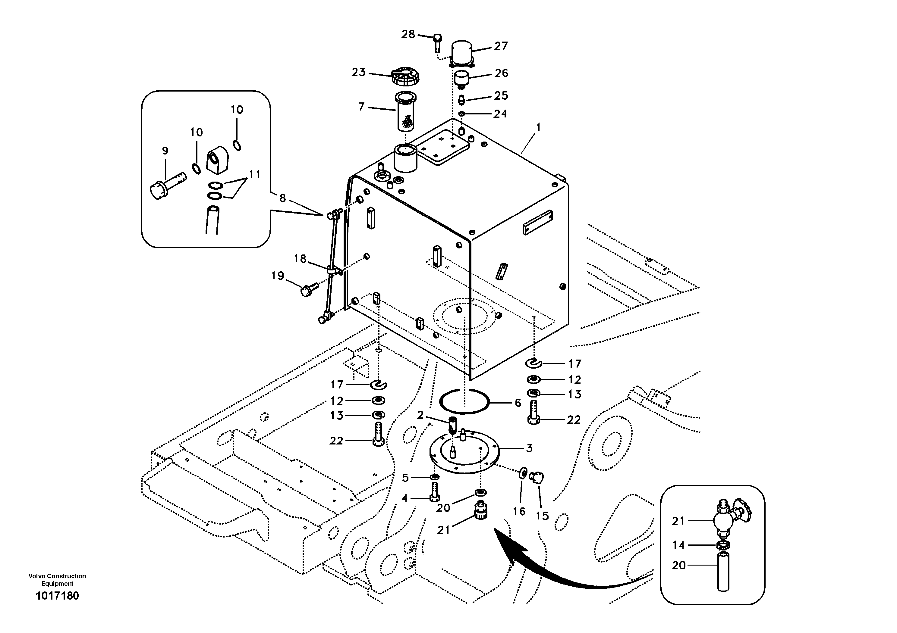 Fuel tank with fitting parts — volvo parts diagram