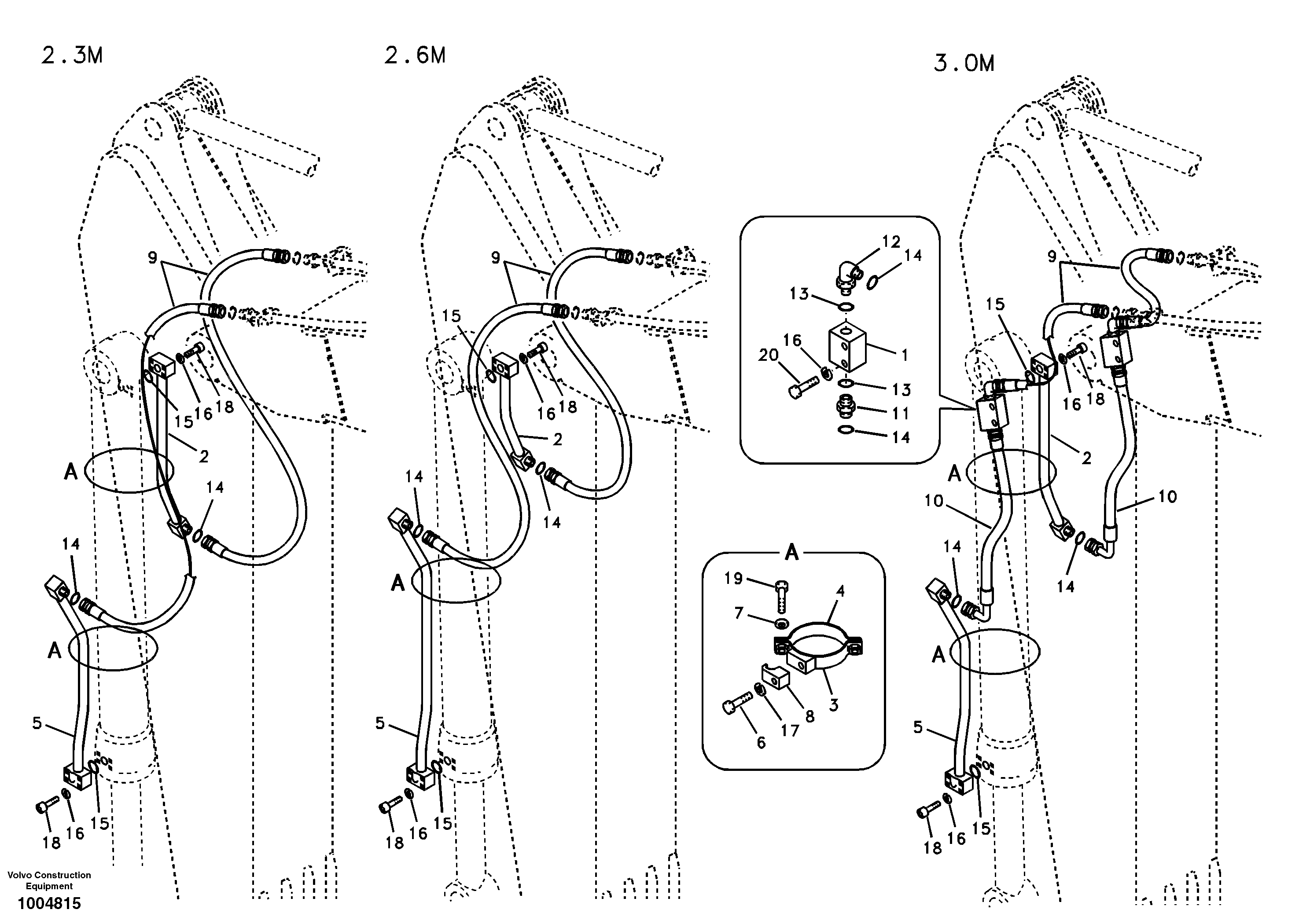 Working hydraulic, bucket cylinder on dipper arm — volvo parts diagram