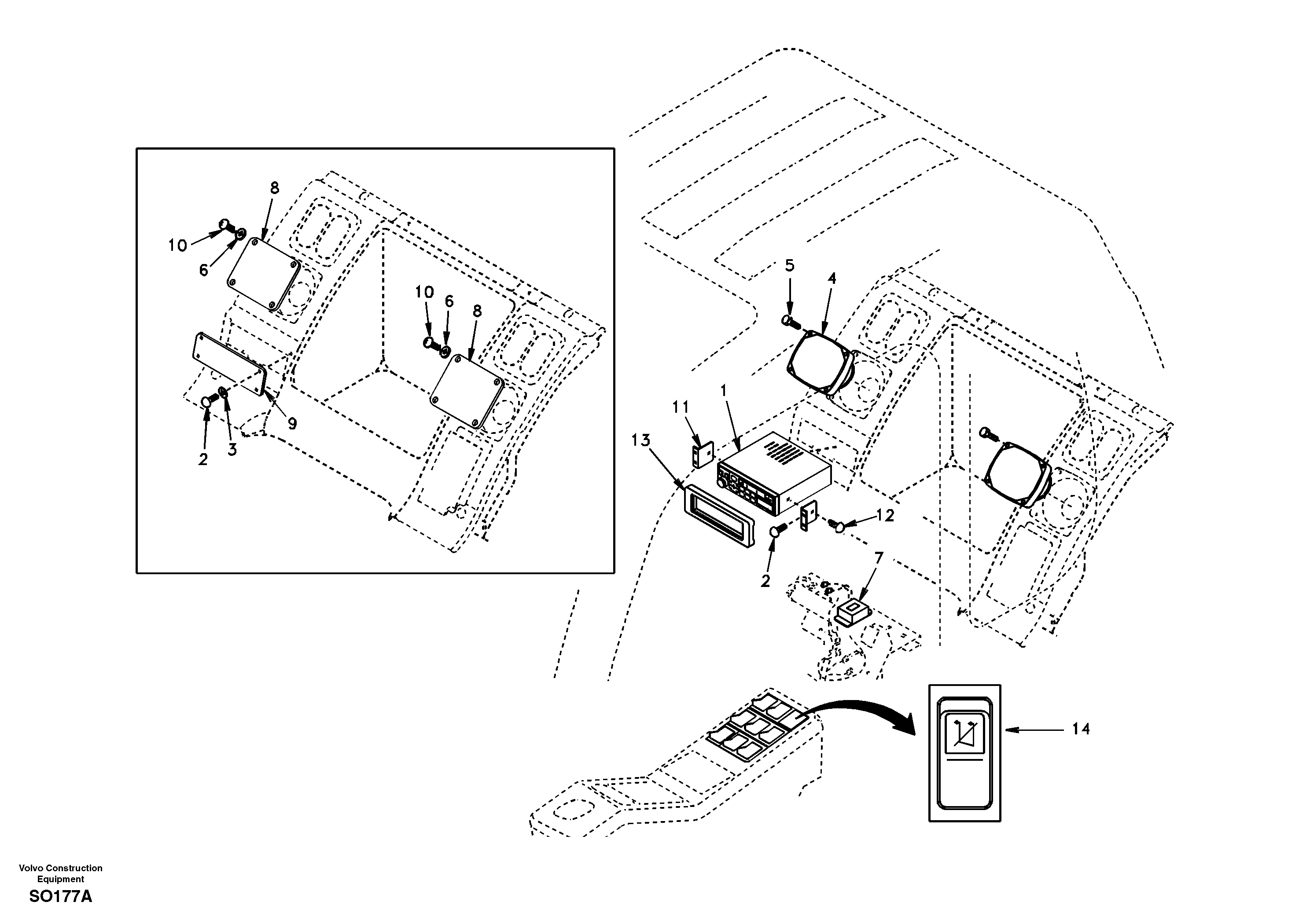 Cassette radio recorder with mounting details — volvo parts diagram