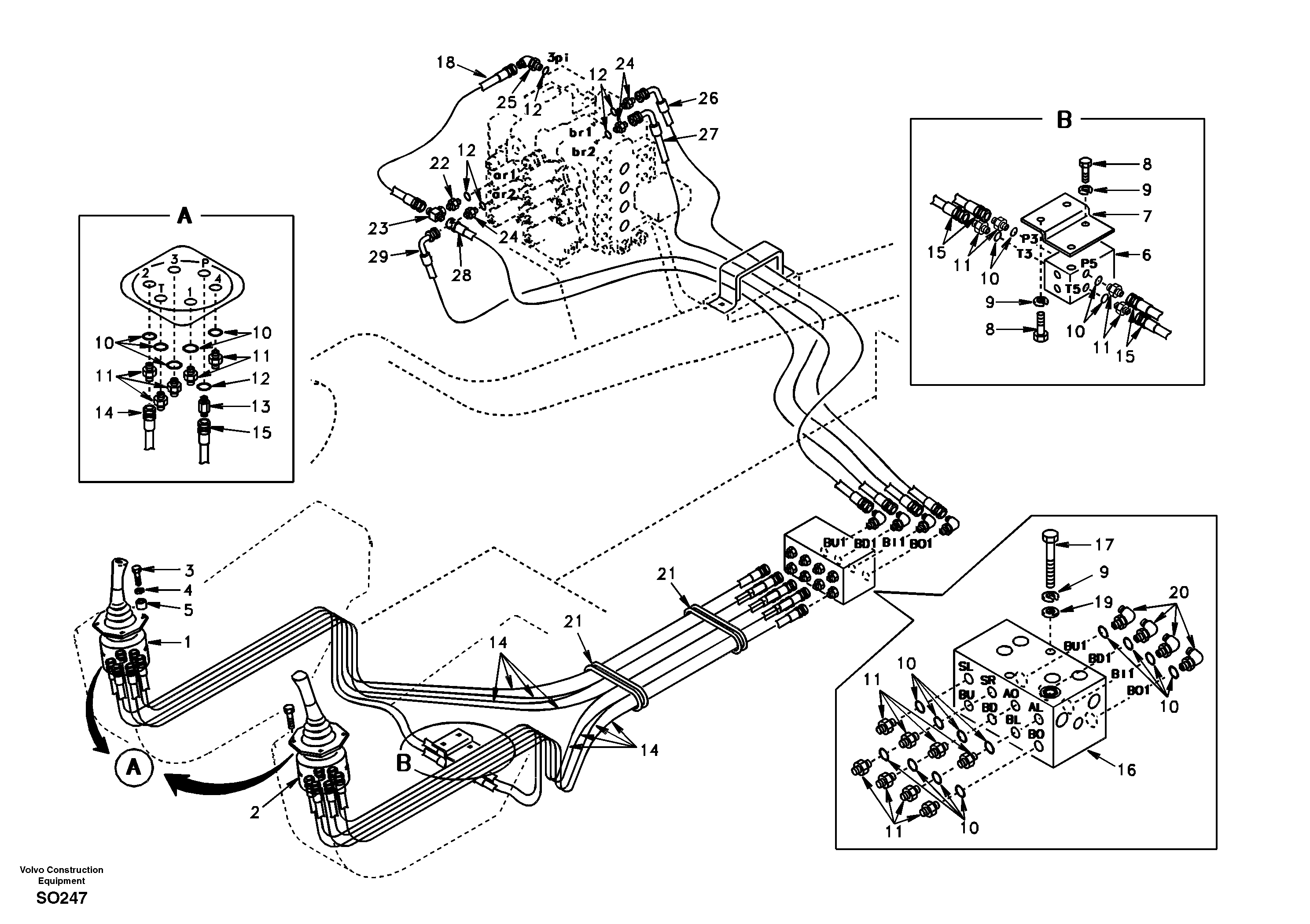 Servo system, control valve to remote control valve — volvo parts diagram