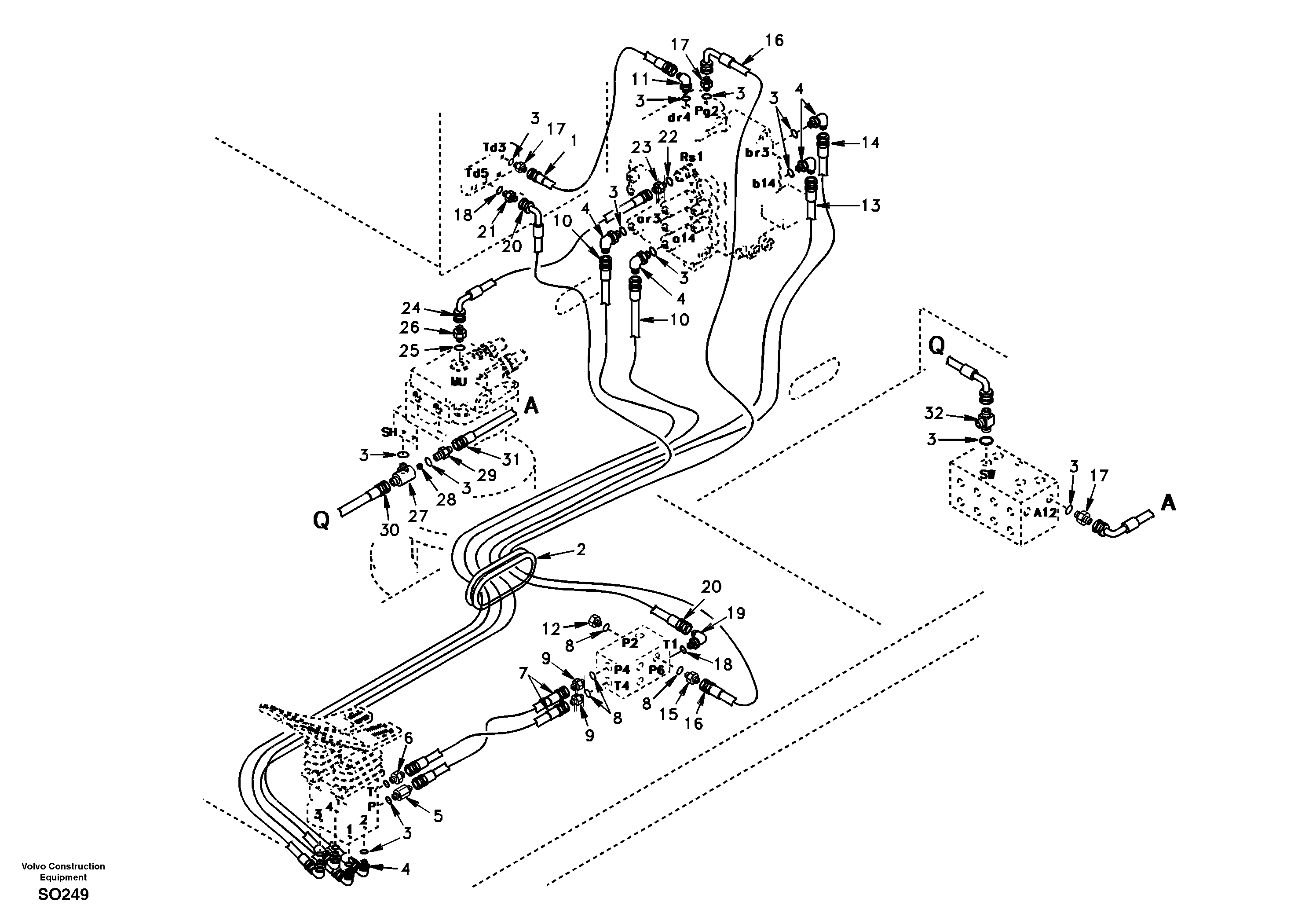 Servo system, control valve to remote control valve pedal — volvo parts diagram