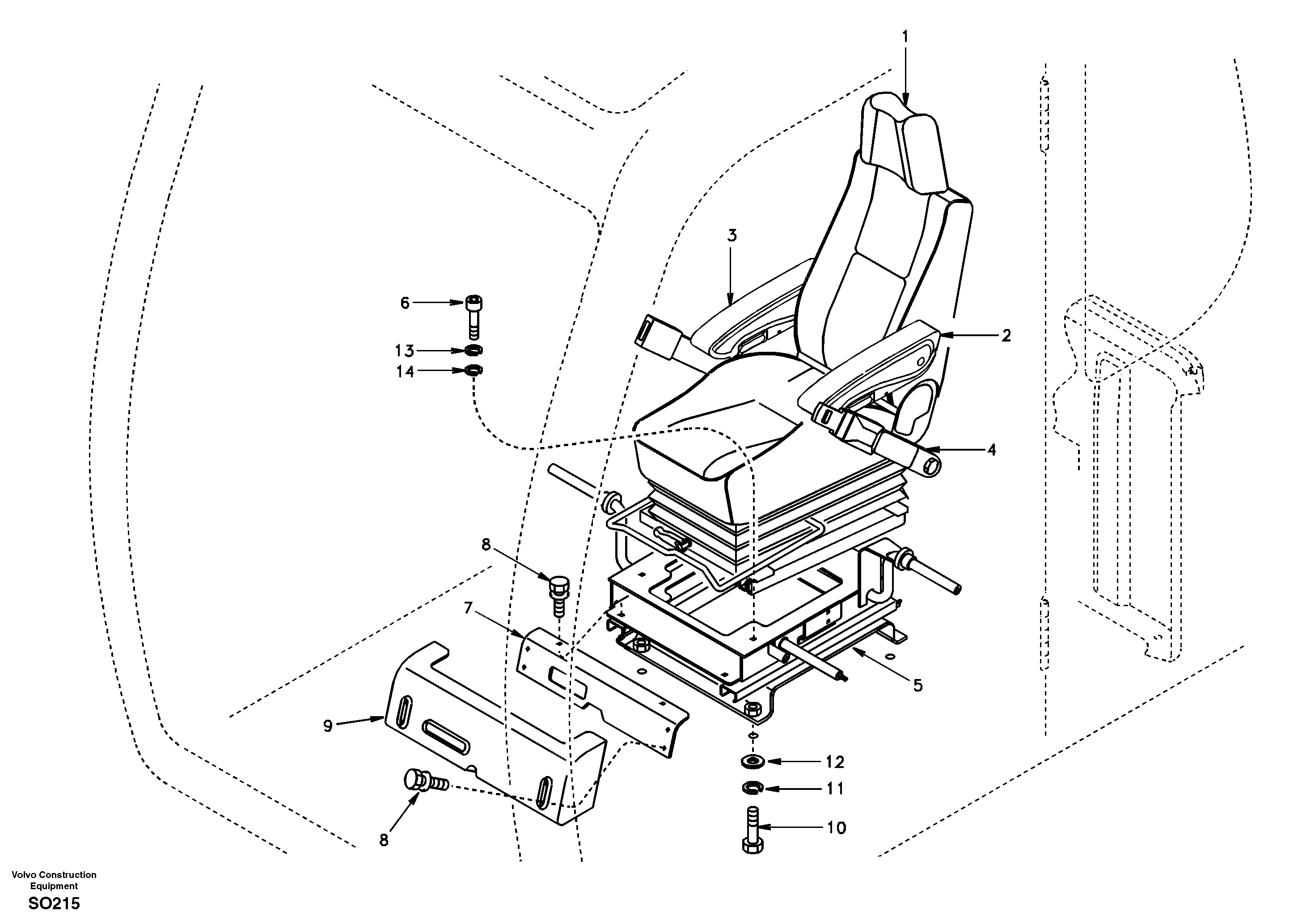 Operator seat with fitting parts — volvo parts diagram