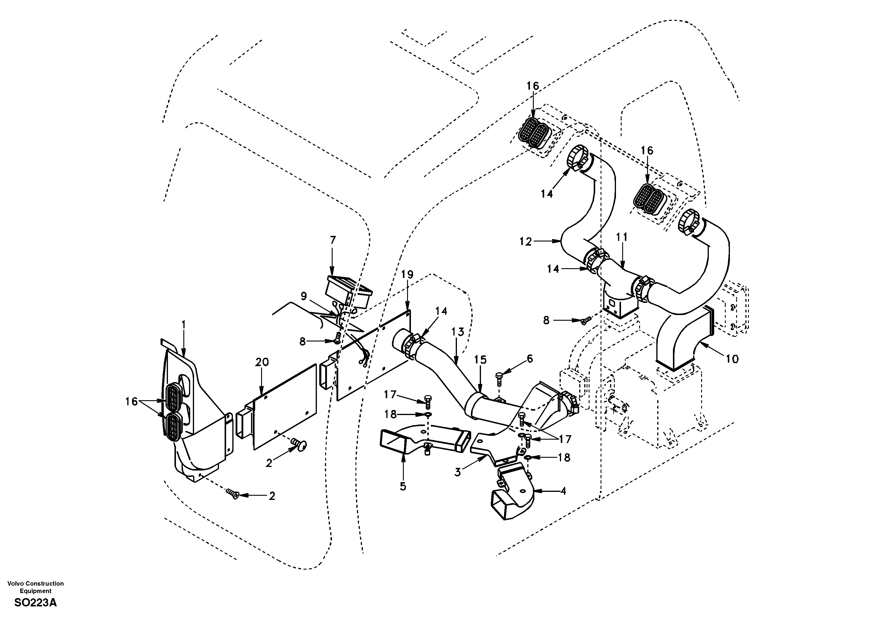Air duct in cabin and cabin floor — volvo parts diagram