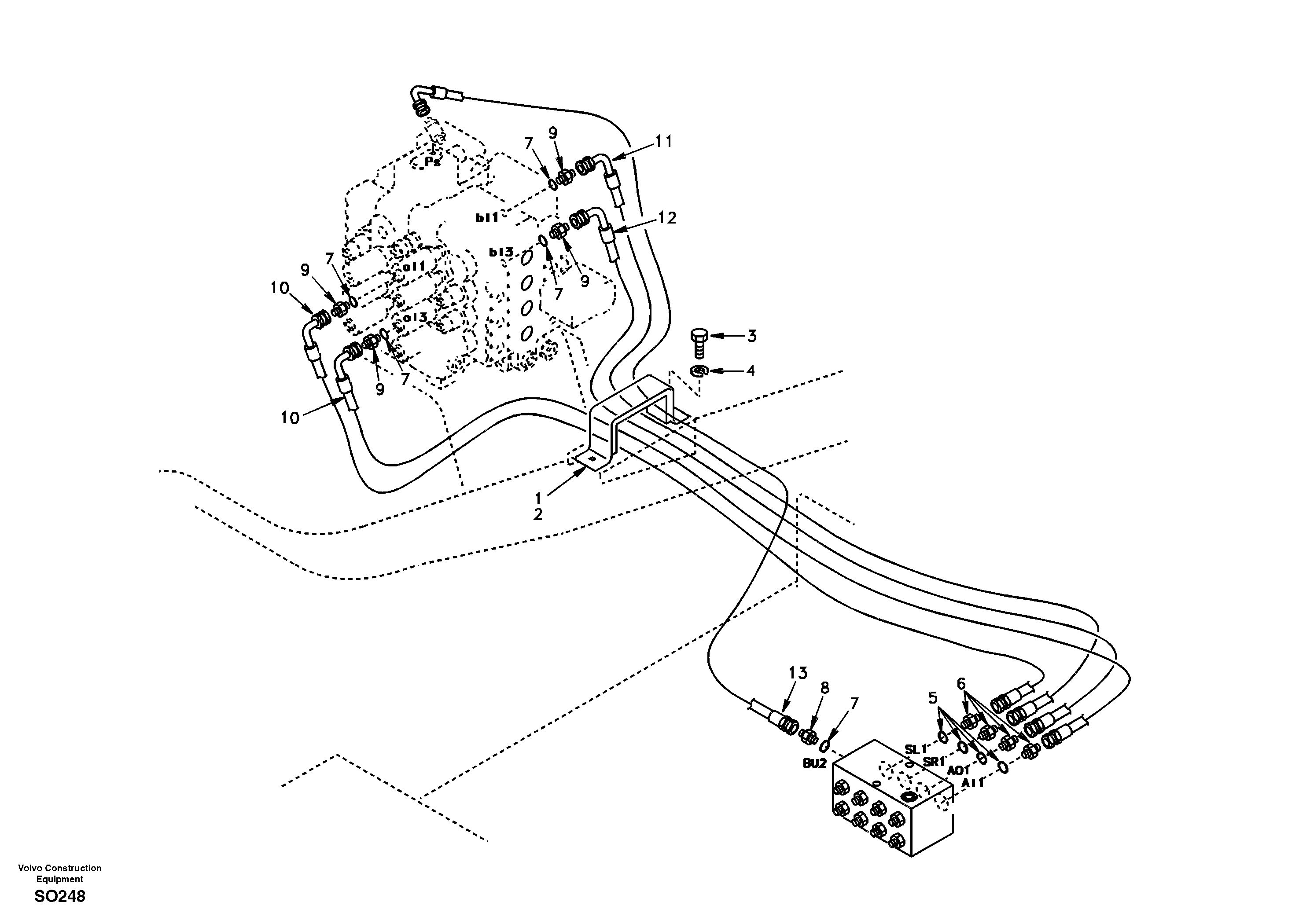 Servo system, control valve to remote control valve — volvo parts diagram