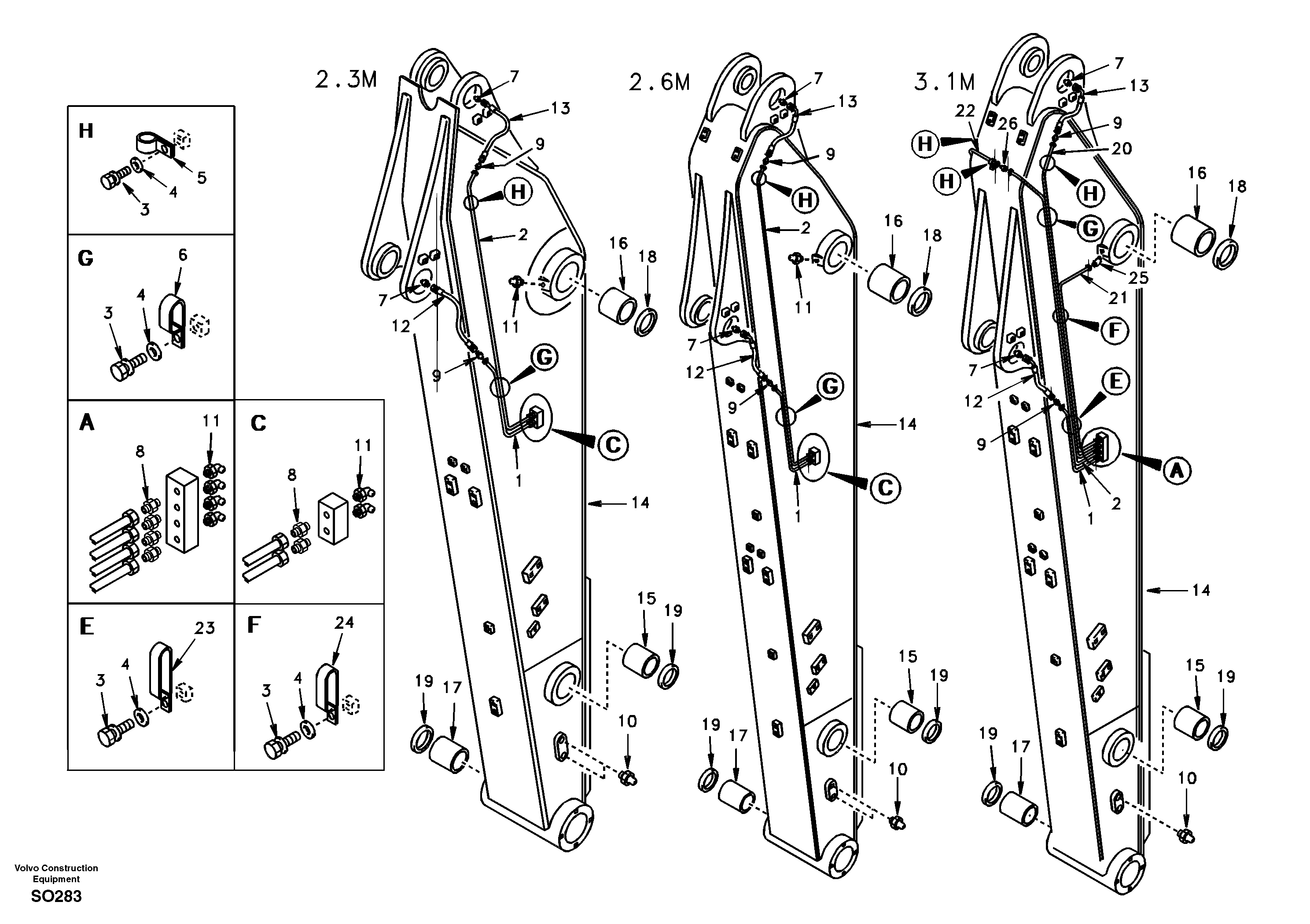 Dipper arm and grease piping with piping seat — volvo parts diagram