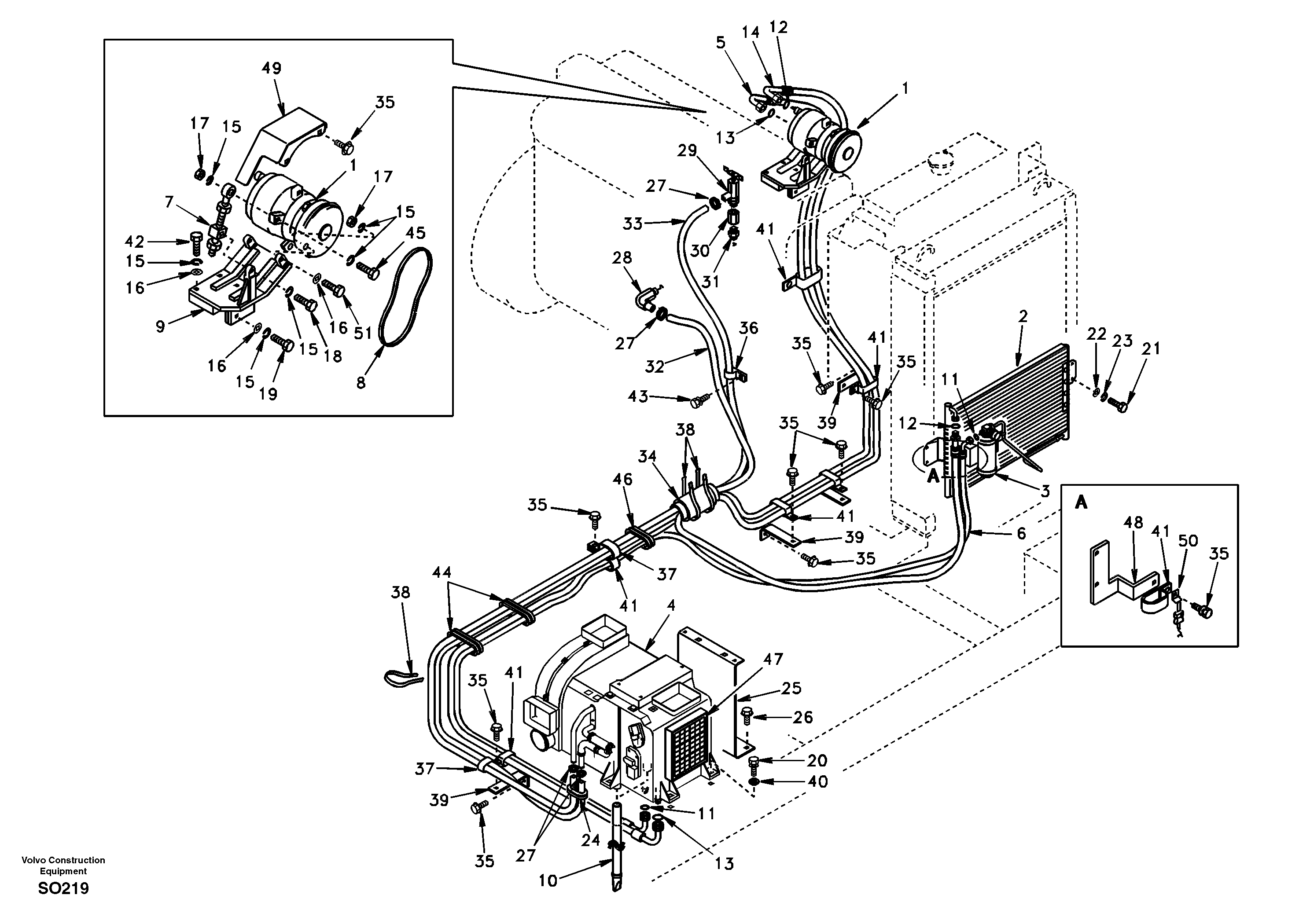 Air conditioning line, cooling and heater — volvo parts diagram