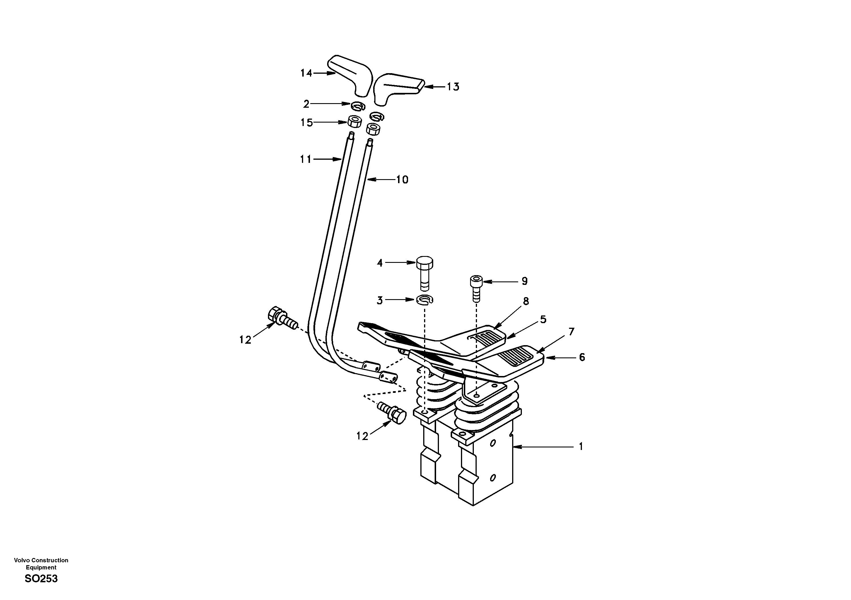 Remote control valve pedal with fitting parts — volvo parts diagram
