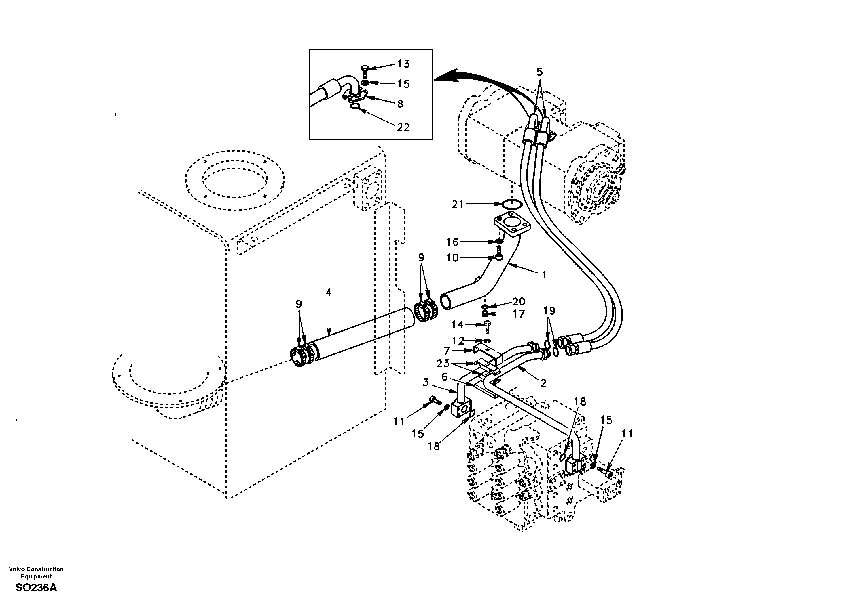 Hydraulic system, hydraulic tank to hydraulic pump — volvo parts diagram