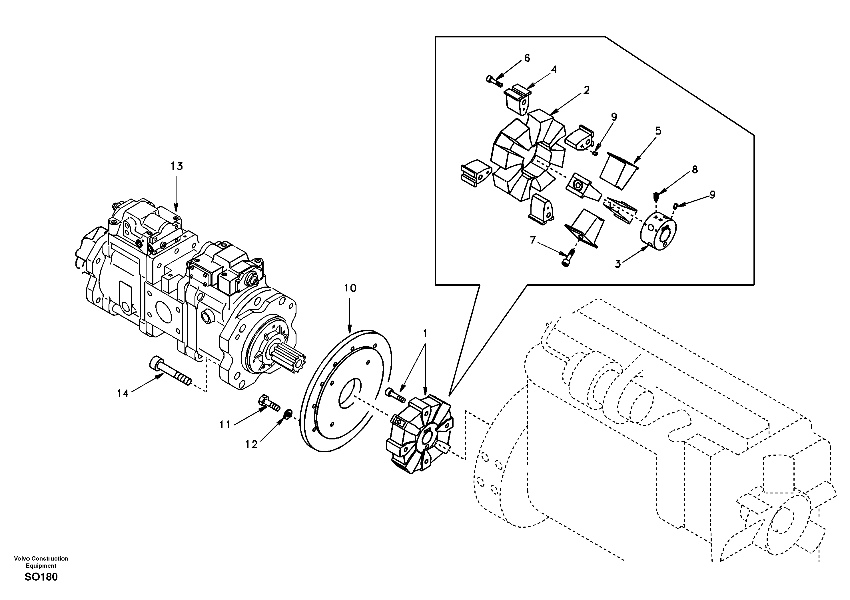 Pump gearbox with assembling parts — volvo parts diagram
