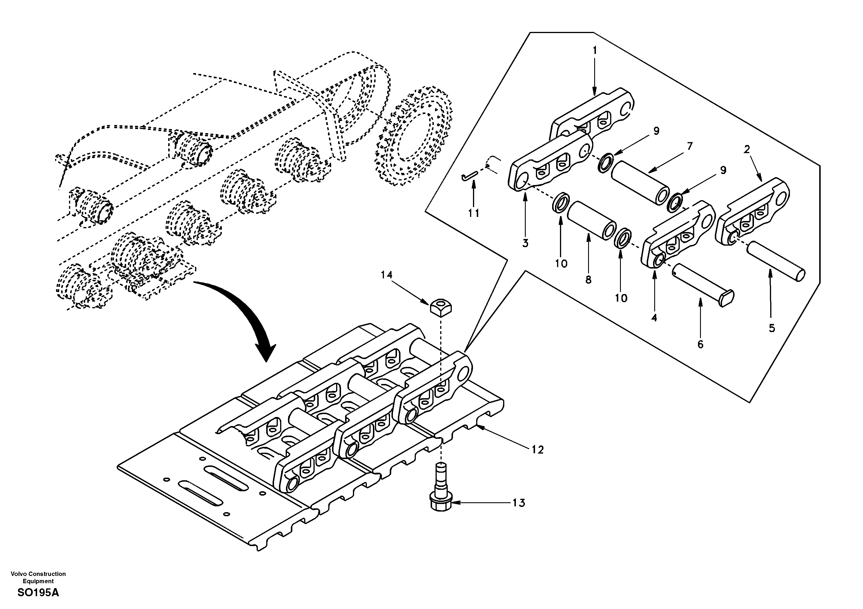Undercarriage, track with shoes — volvo parts diagram