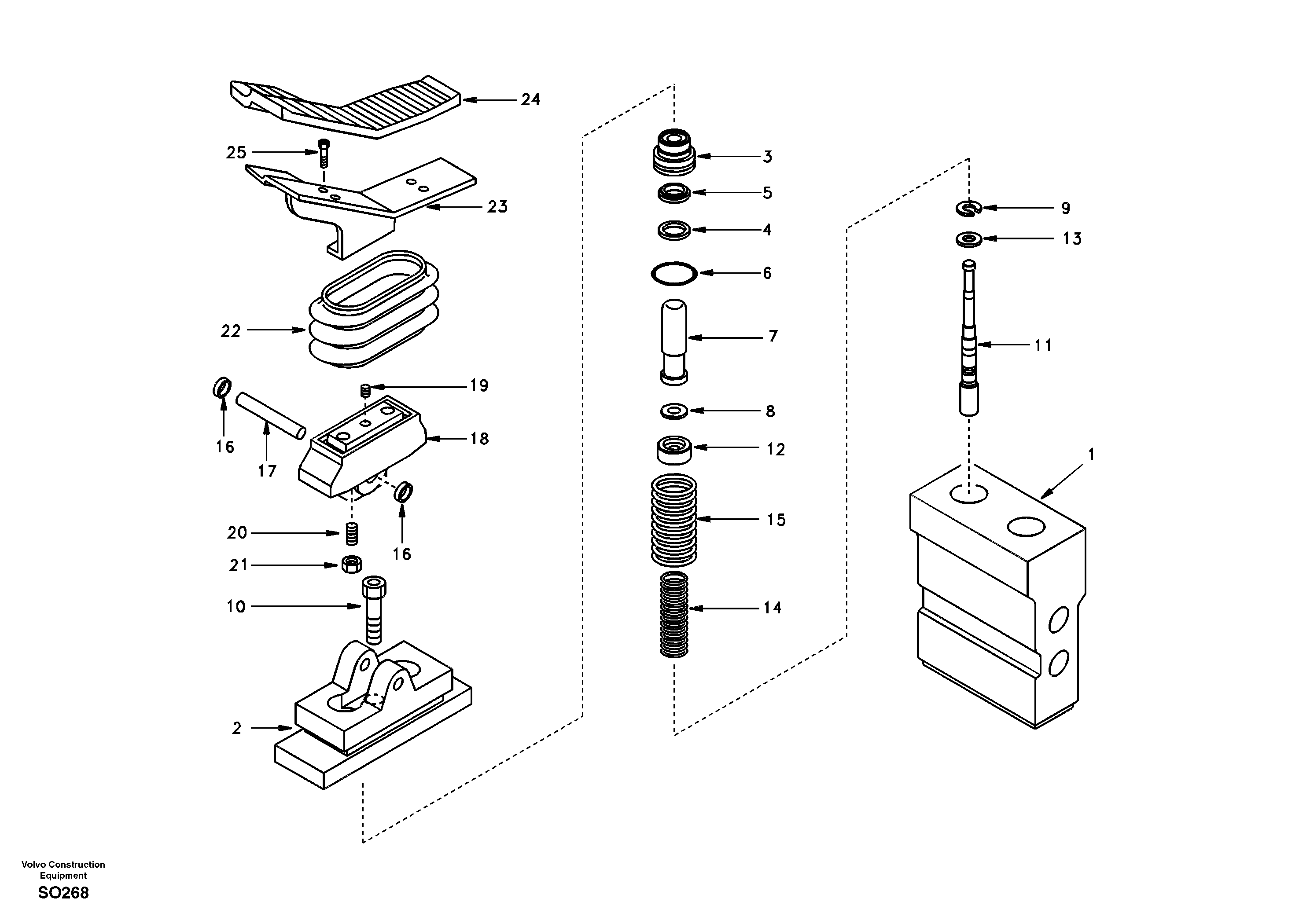 Working hydraulic, remote control valve pedal for hammer and shear — volvo parts diagram