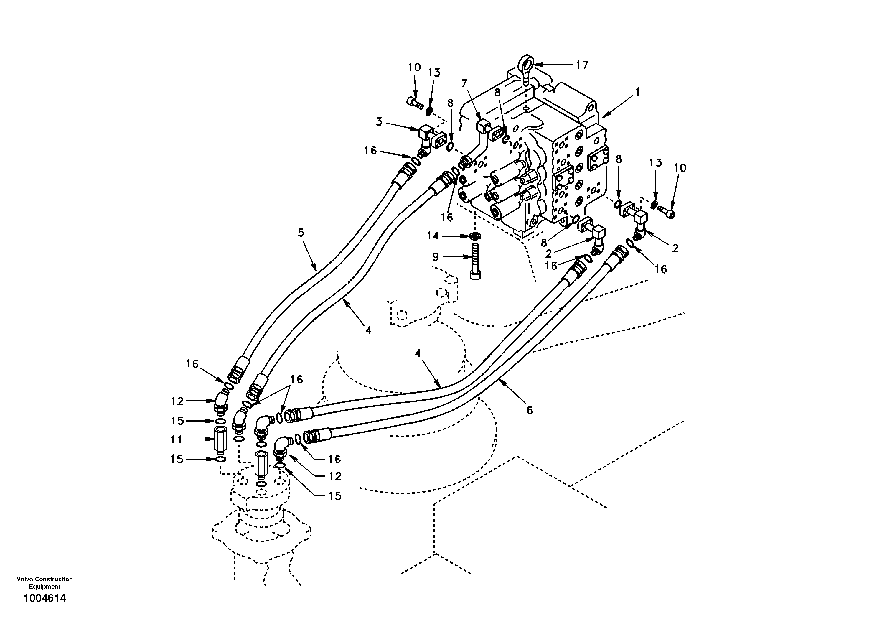 Turning joint line, control valve to turning joint — volvo parts diagram