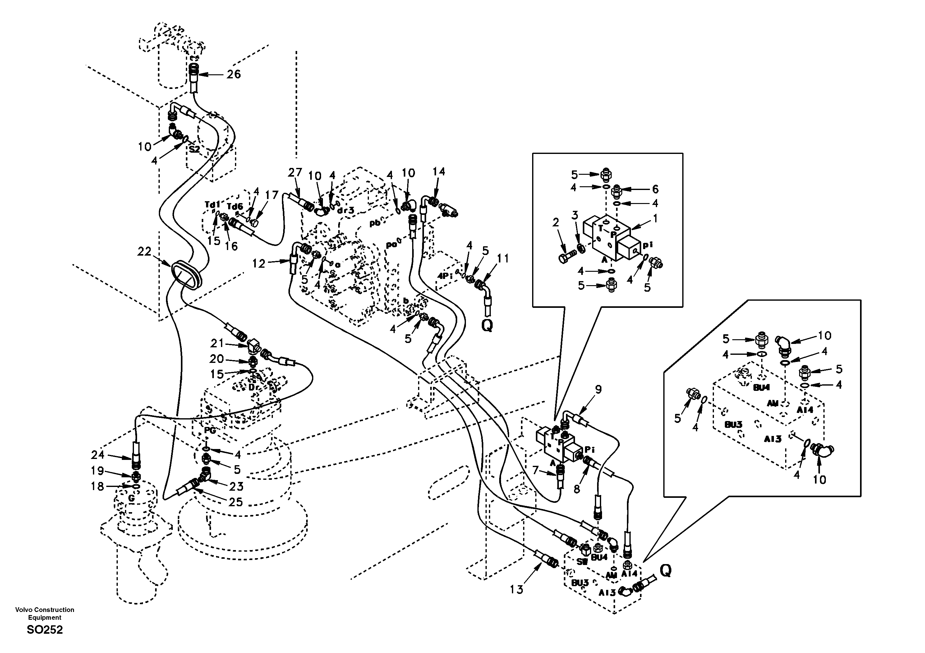Servo hydraulics, return line tank — volvo parts diagram