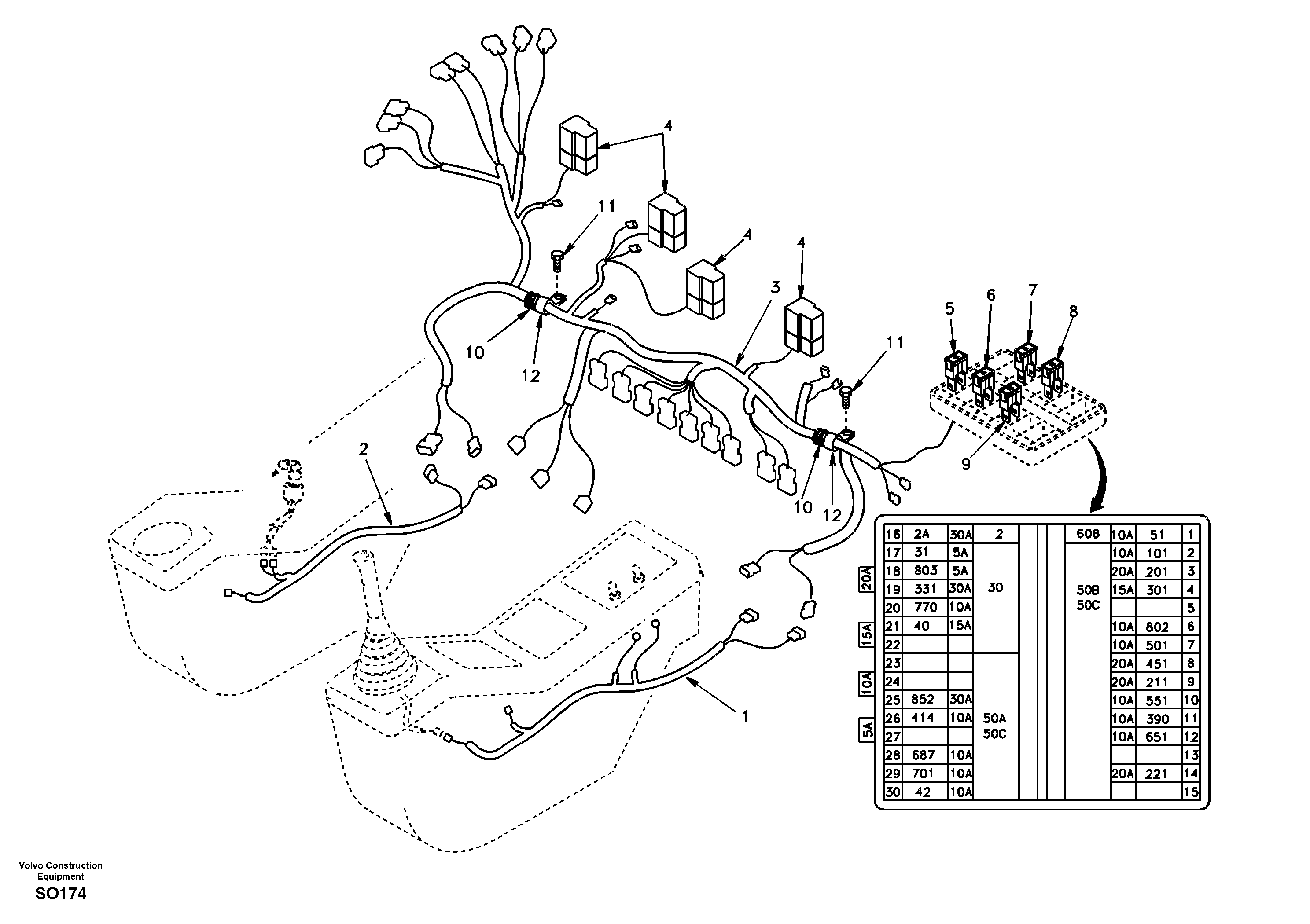 Cable and wire harness, instrument panel — volvo parts diagram