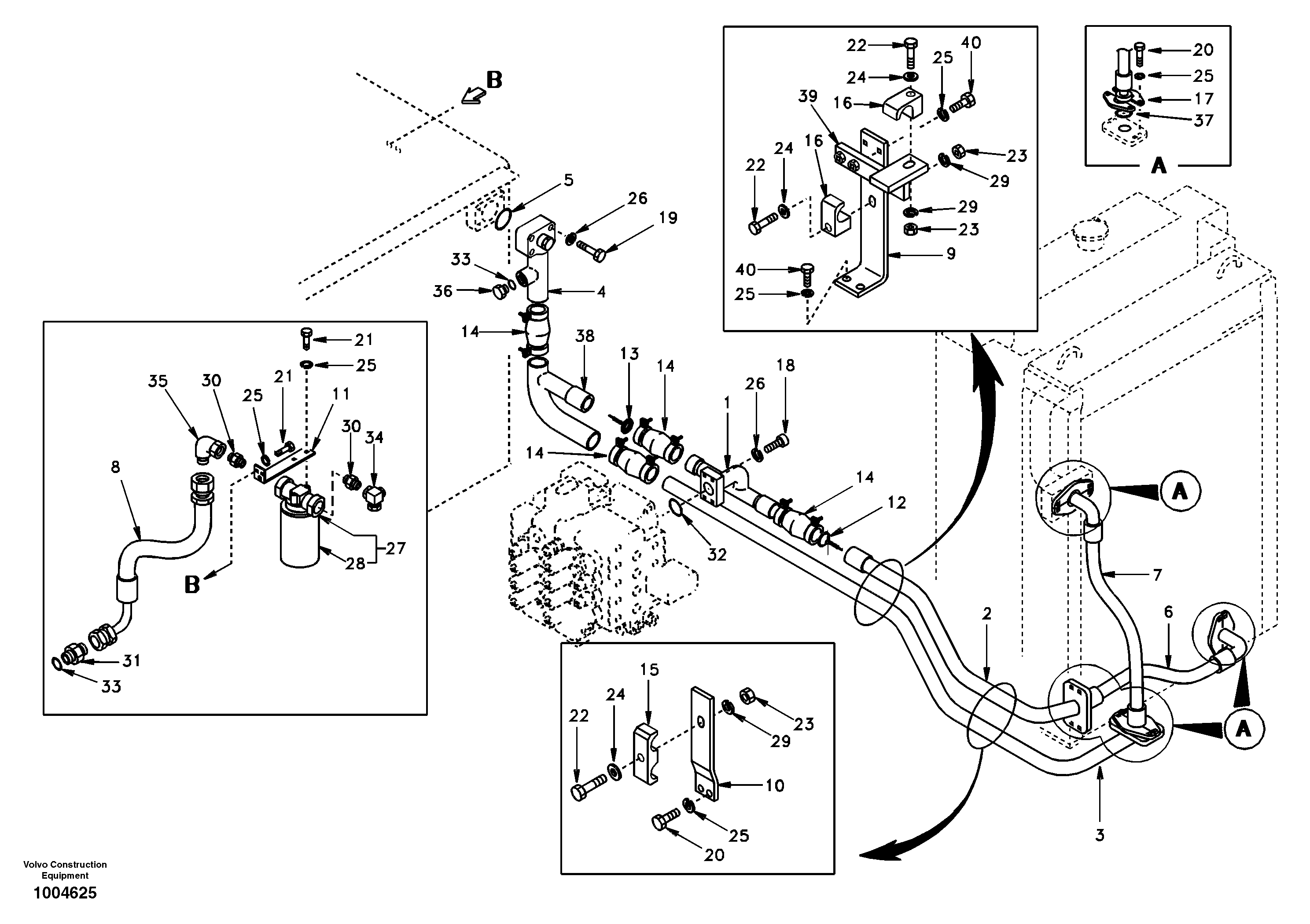 Hydraulic system, hydraulic tank to hydraulic oil cooler — volvo parts diagram