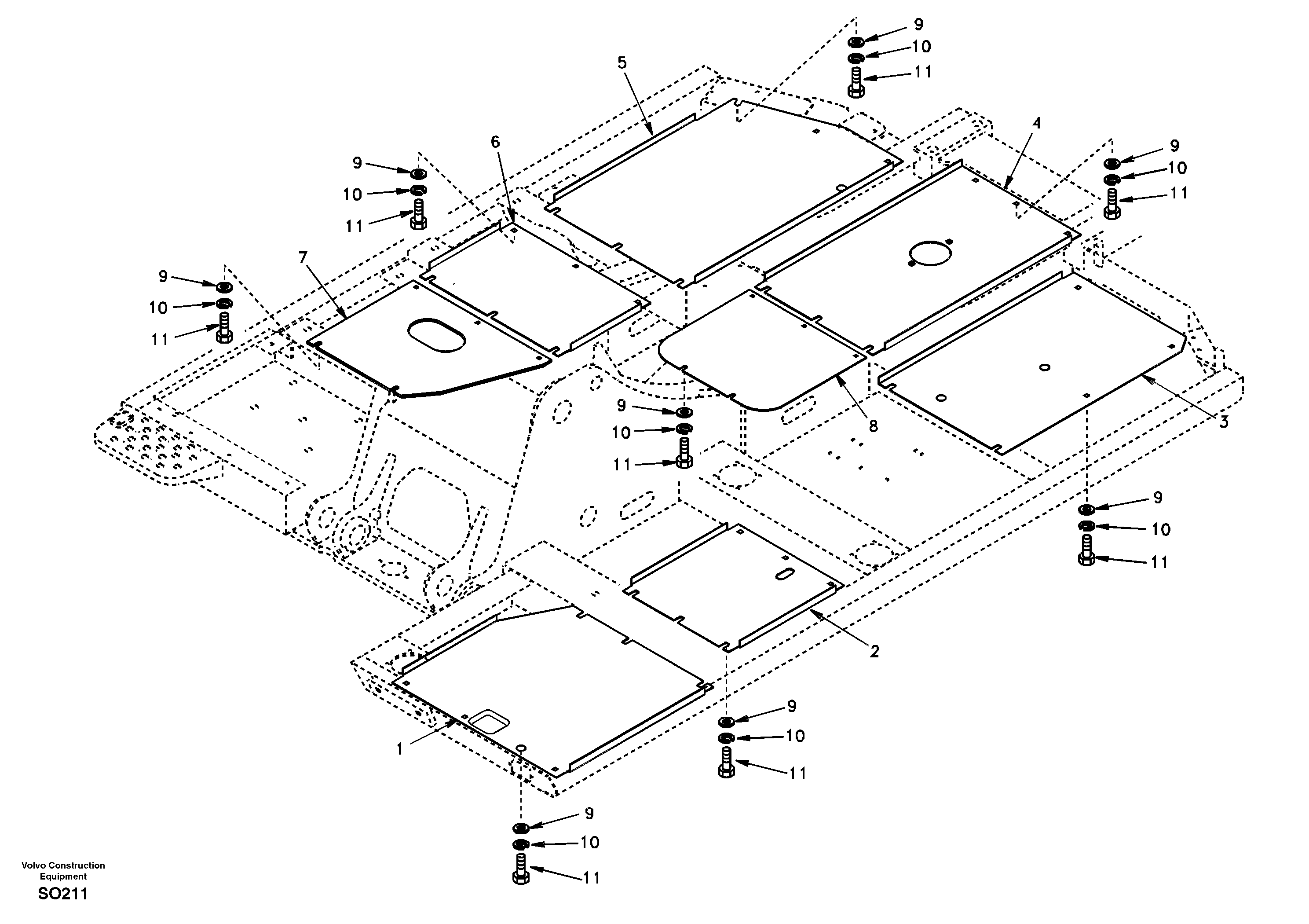 Hatches under engine, hydr.pumps, cooler, m.valve and fuel tank. — volvo parts diagram