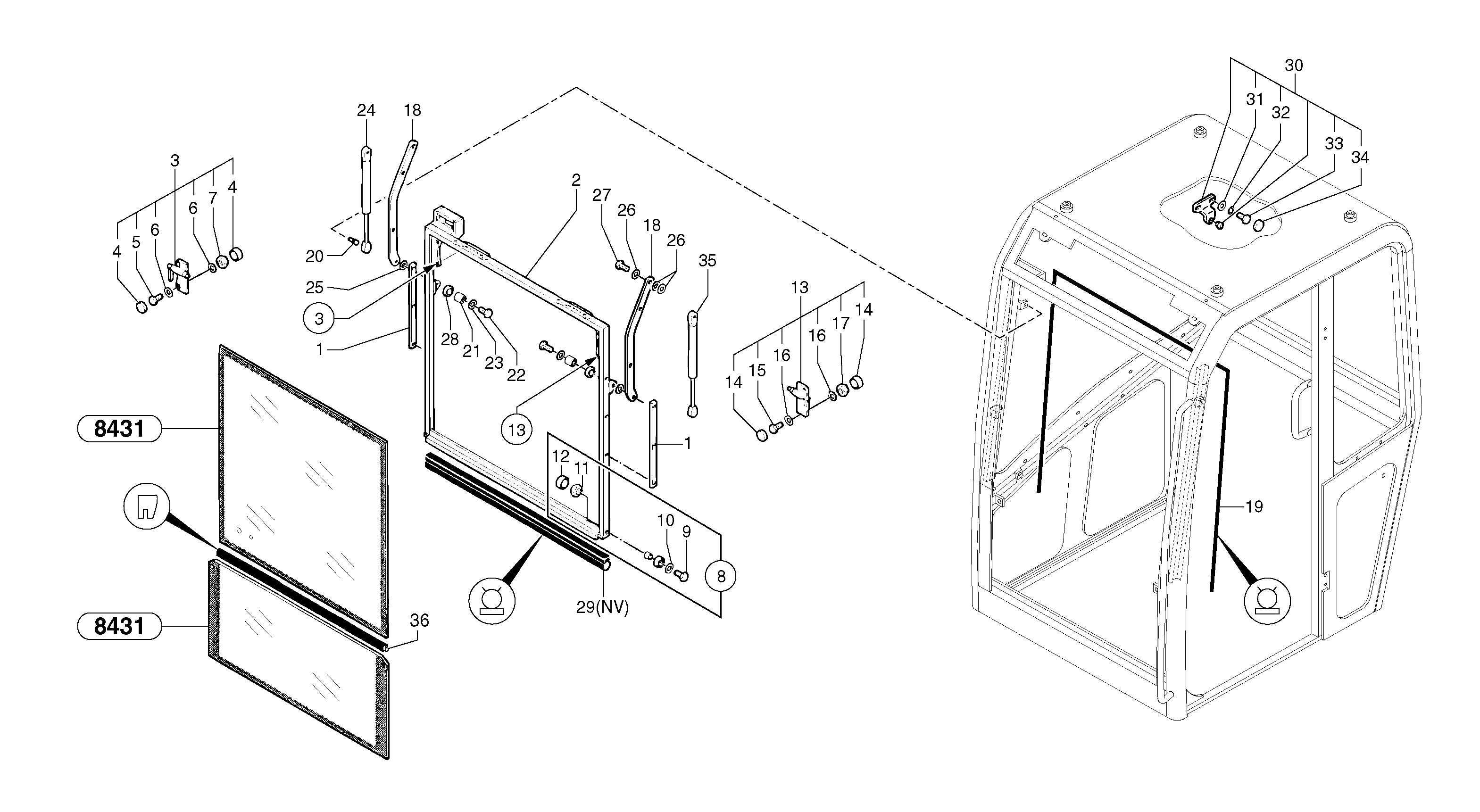 Cab : sliding window ( front )  CAB 45/96/001 - CAB 17/99/024 — volvo parts diagram