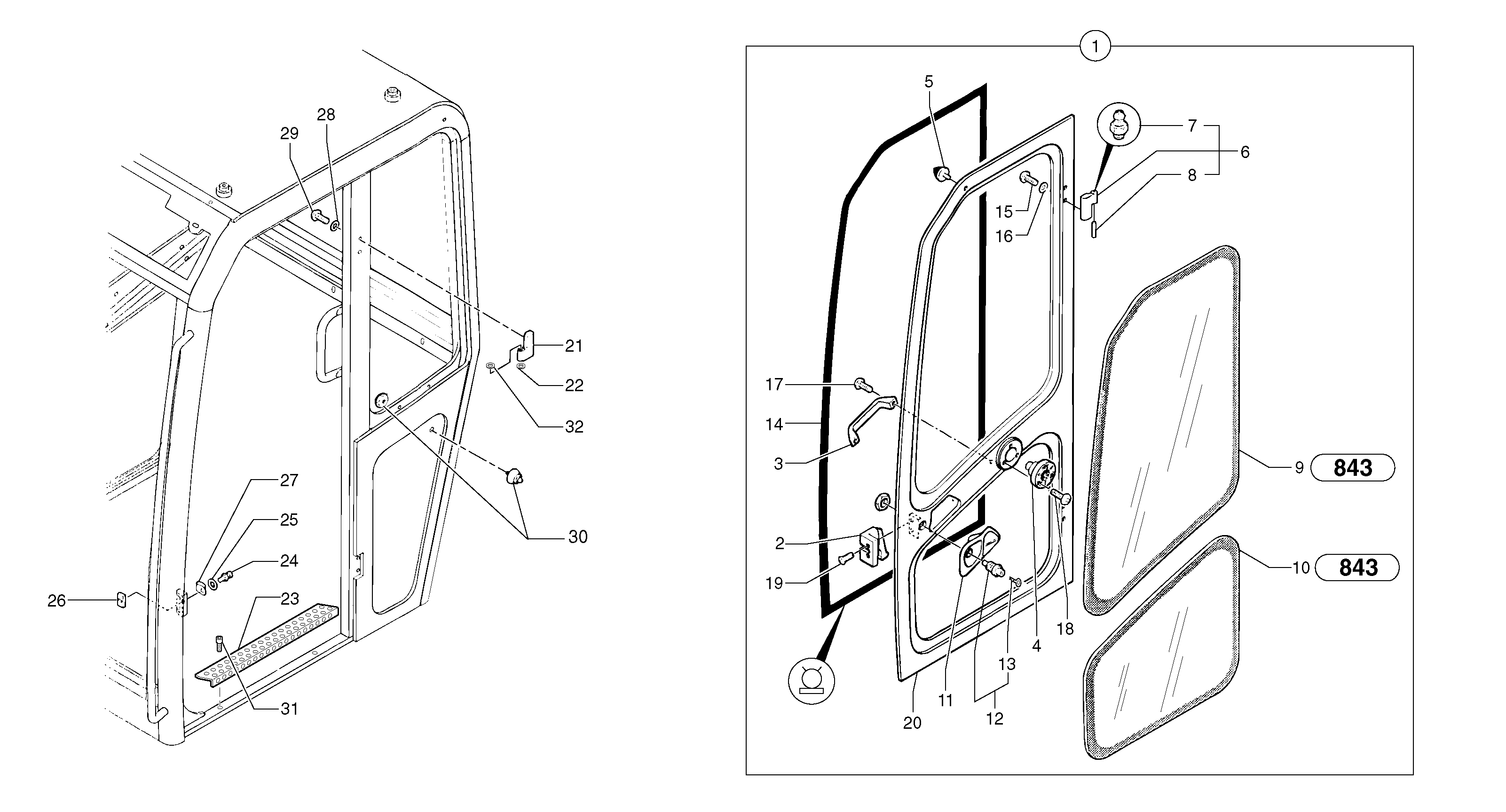 Cab : door  CAB 45/96/001 - CAB 17/99/024 — volvo parts diagram