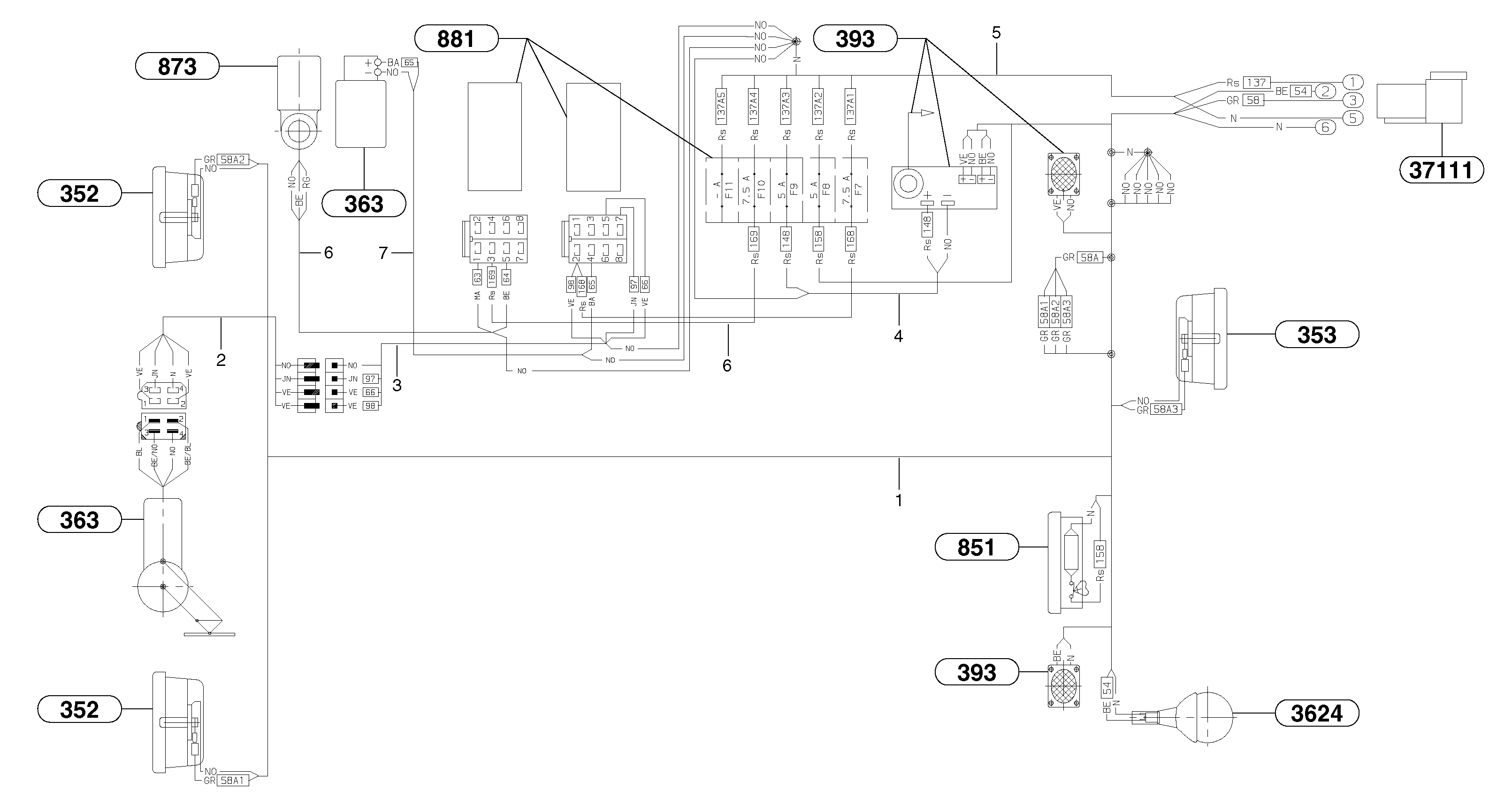 Electrical system / cab  CAB 45/96/001 - CAB 17/99/024 — volvo parts diagram