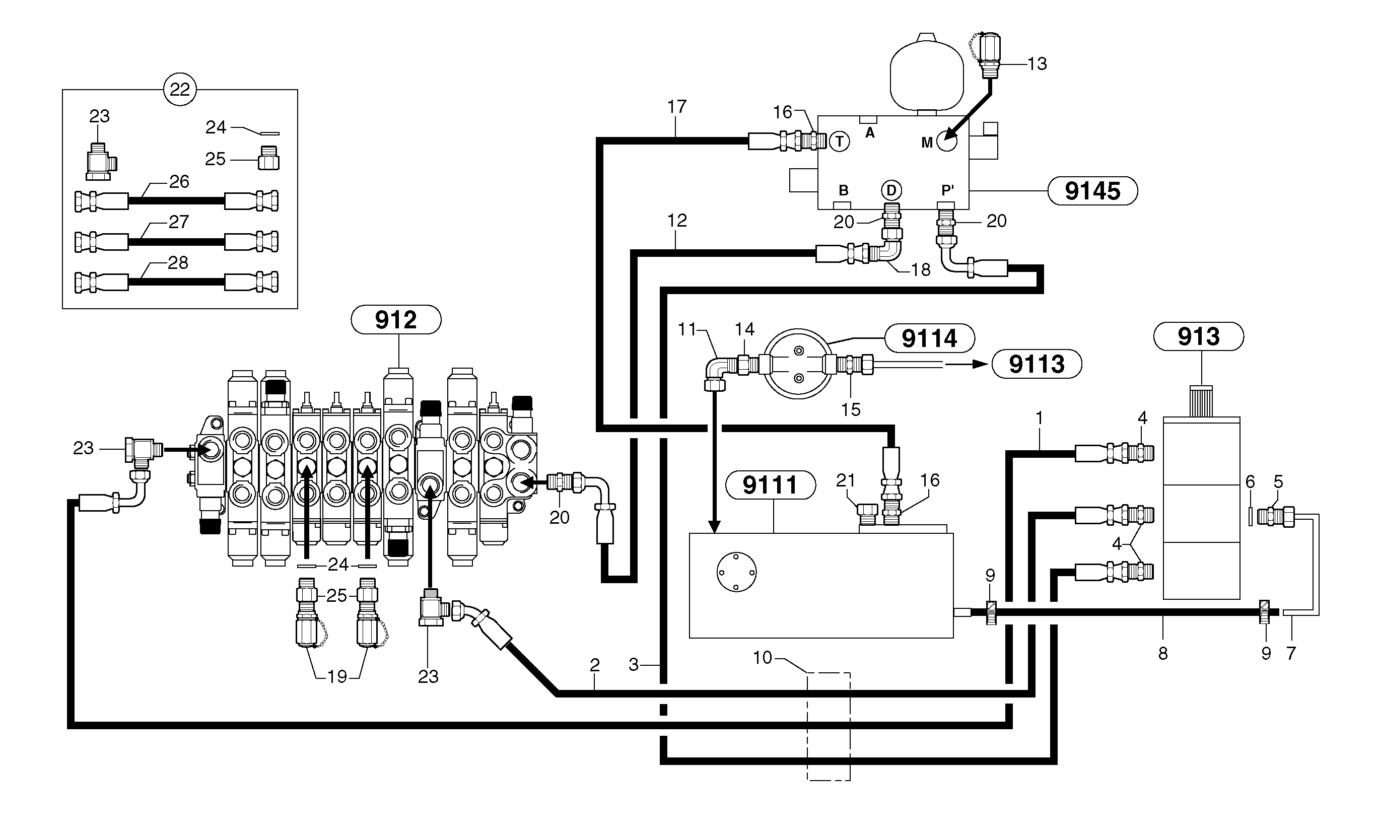 Attachments supply and return circuit — volvo parts diagram