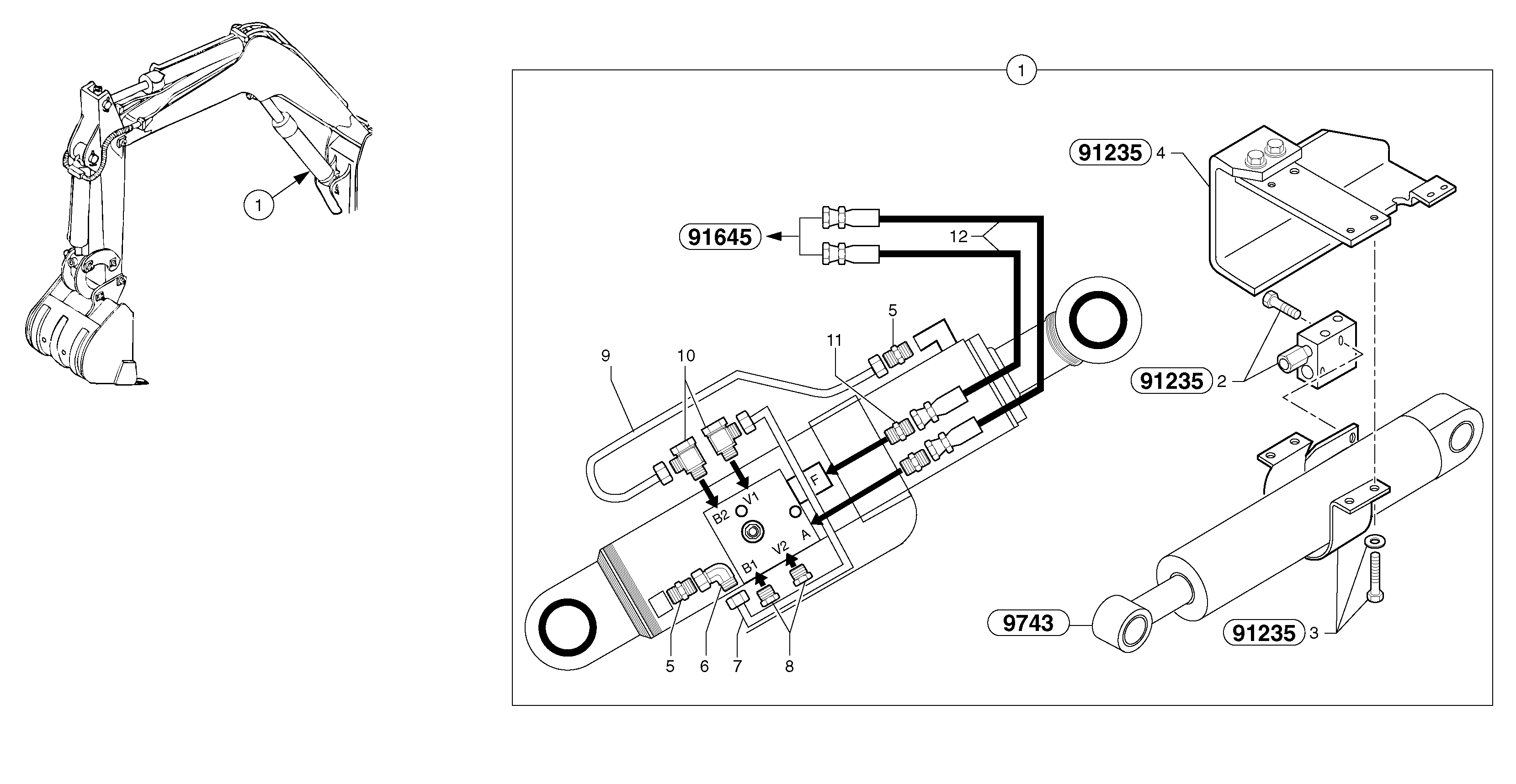 Hydraulic circuit ( safety valve / boom ) — volvo parts diagram