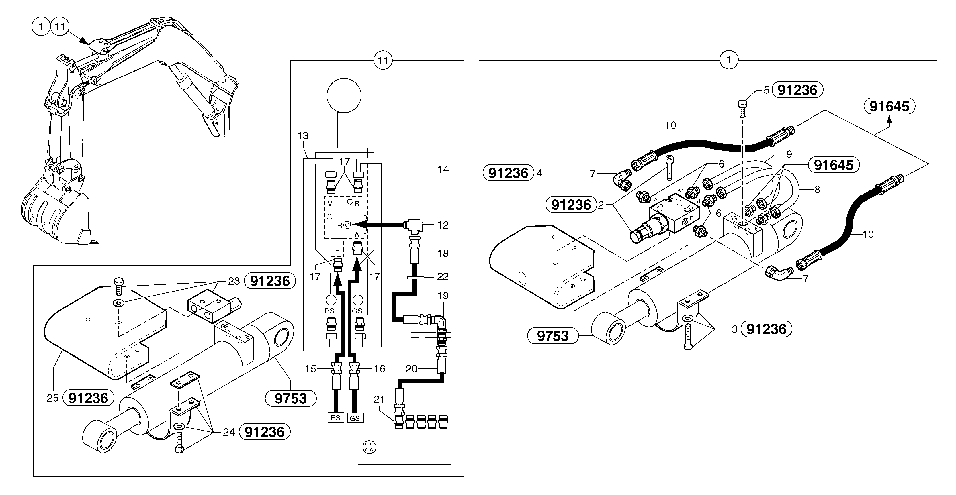 Hydraulic circuit ( safety valve / dipper arm ) — volvo parts diagram