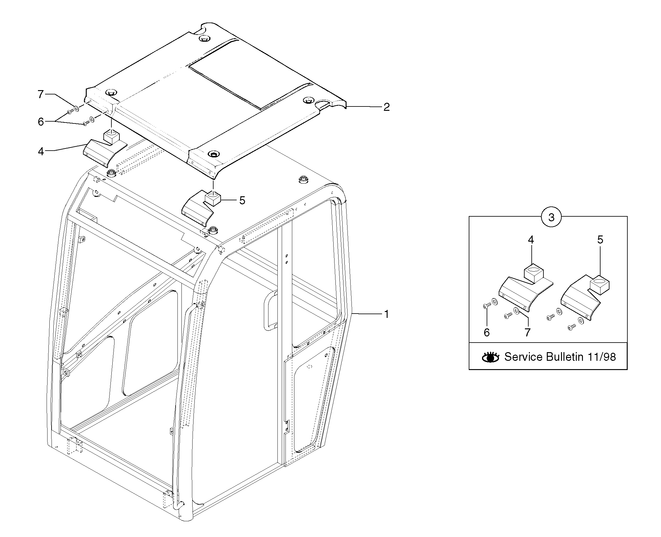 Cab : framework / roof  CAB 45/96/001 - CAB 17/99/024 — volvo parts diagram