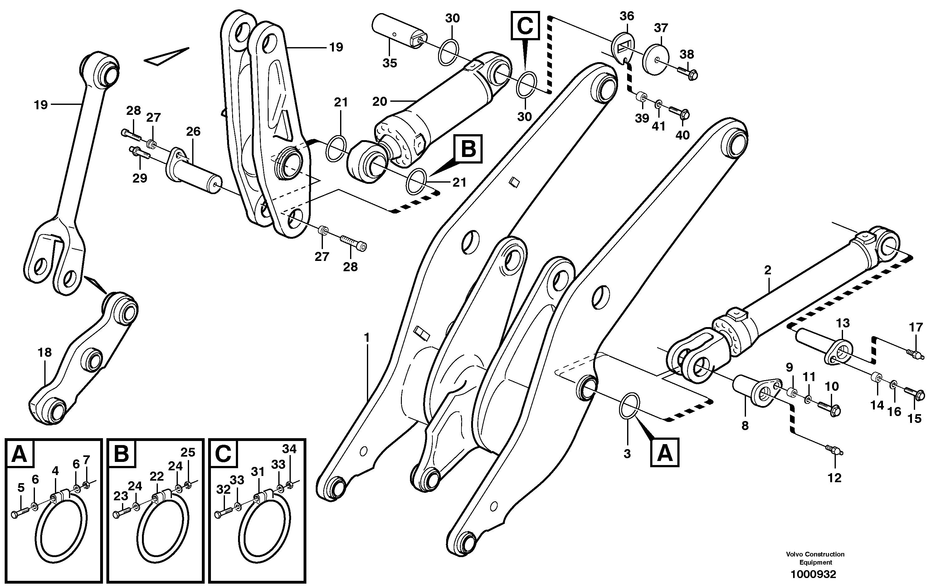 Lifting- and tilt cylinder with assembly parts — volvo parts diagram