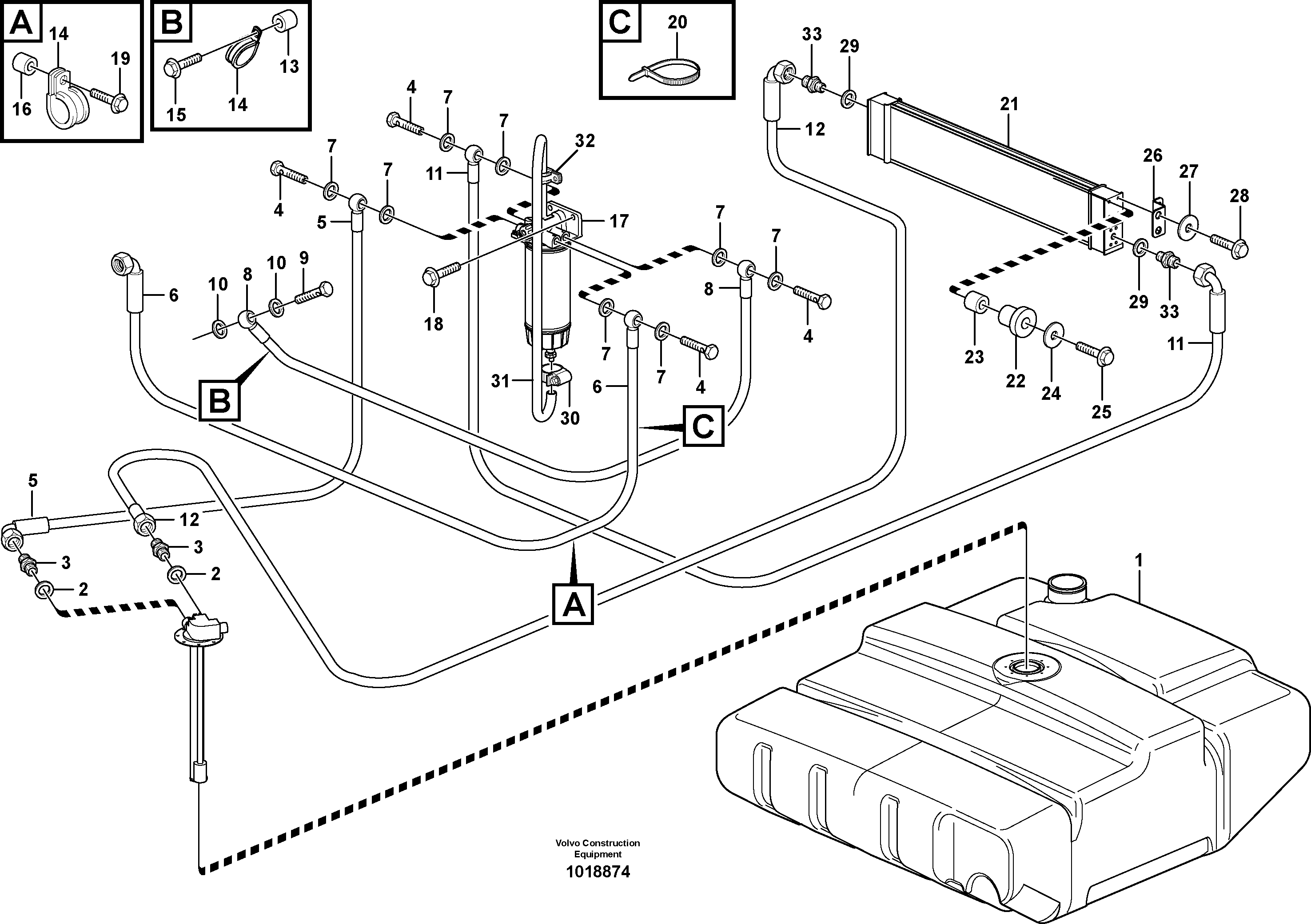 Fuel pipes, fuel tank - injection pump — volvo parts diagram
