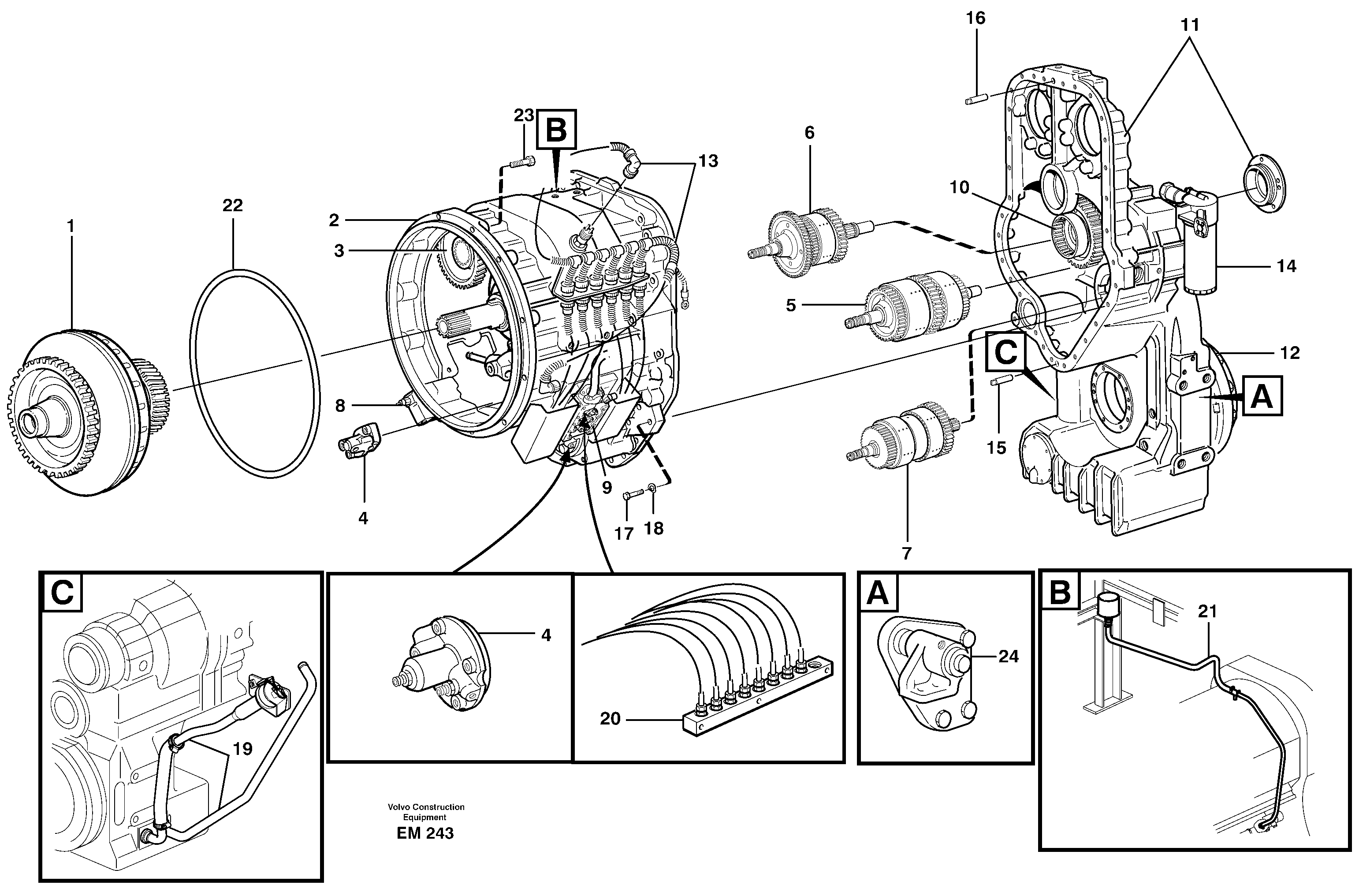 Hydraulic transmission with fitting parts — volvo parts diagram