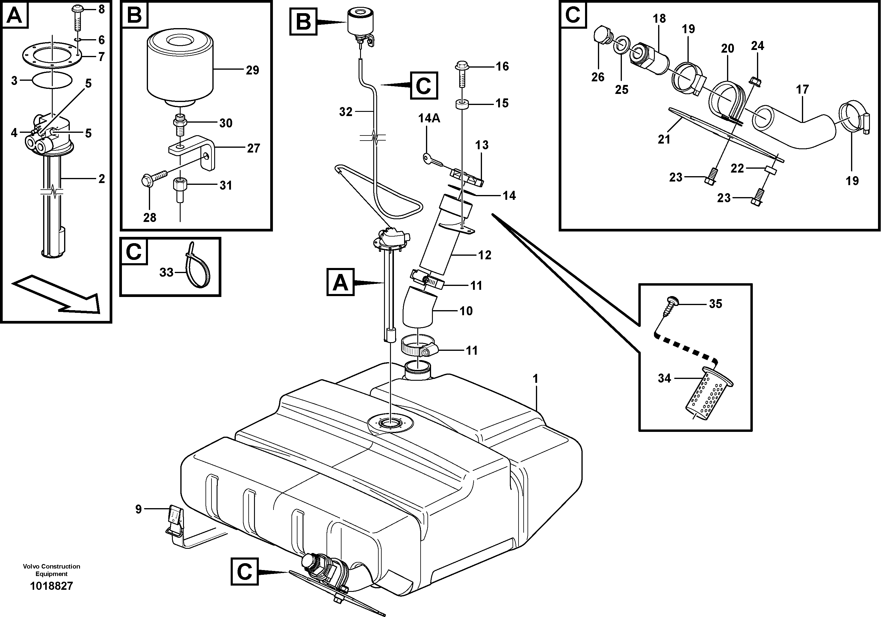 Fuel tank with fitting parts — volvo parts diagram