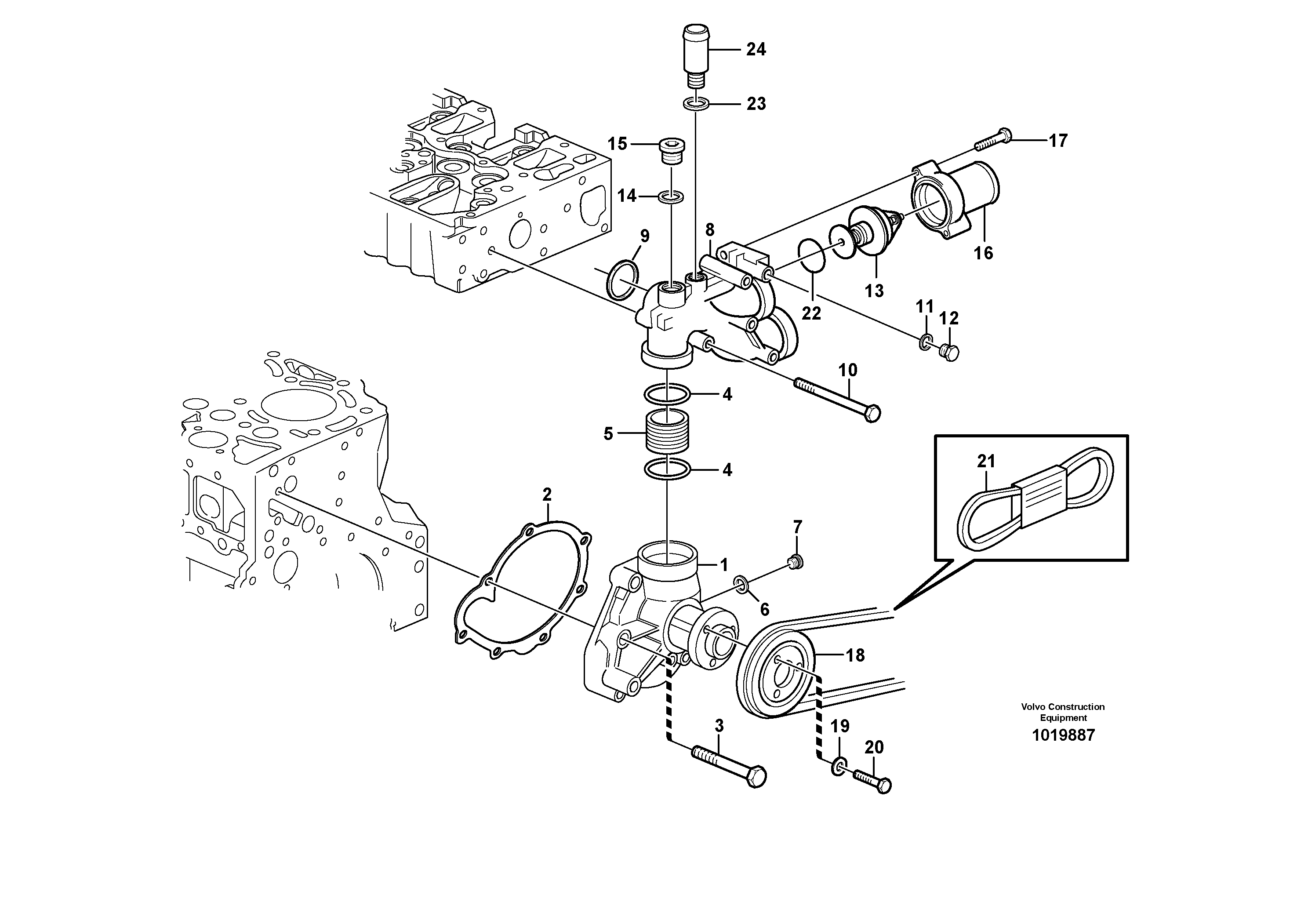 Water pump and thermostat housing — volvo parts diagram