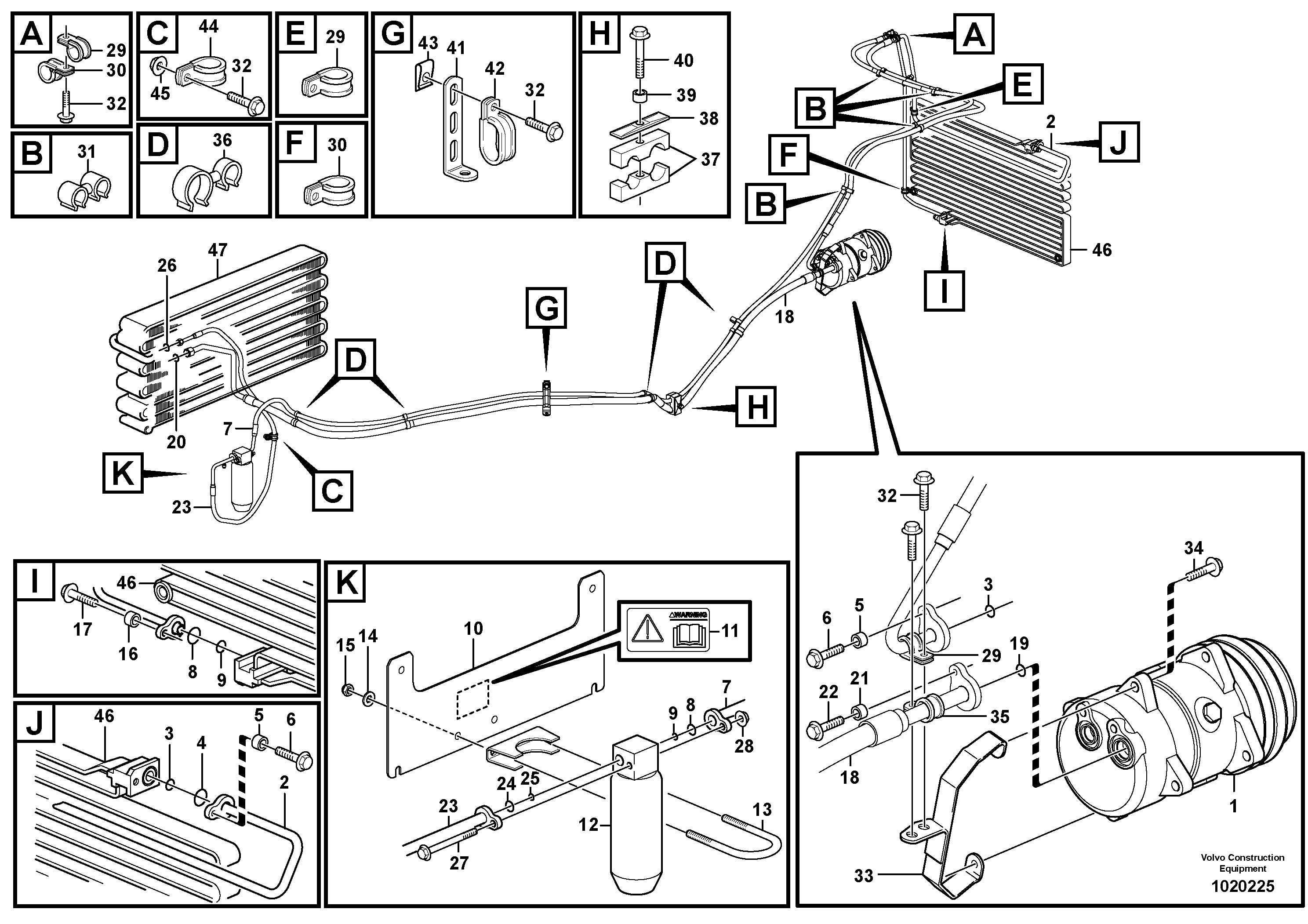 Assembly of hose: evaparator, receiver drier and condenser.  82982, 82979, 82983, 82980 — volvo parts diagram