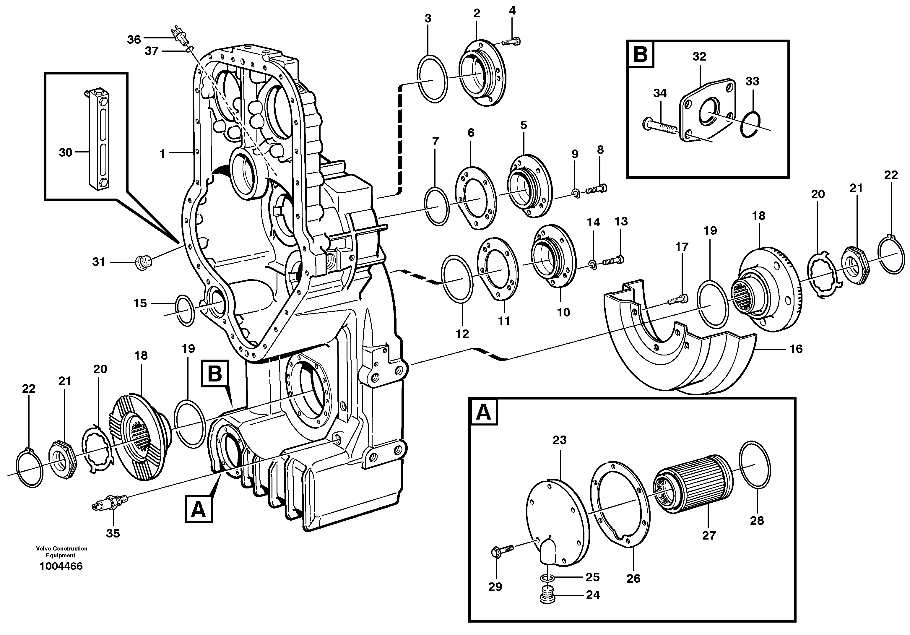 Transfer case, housing and covers — volvo parts diagram