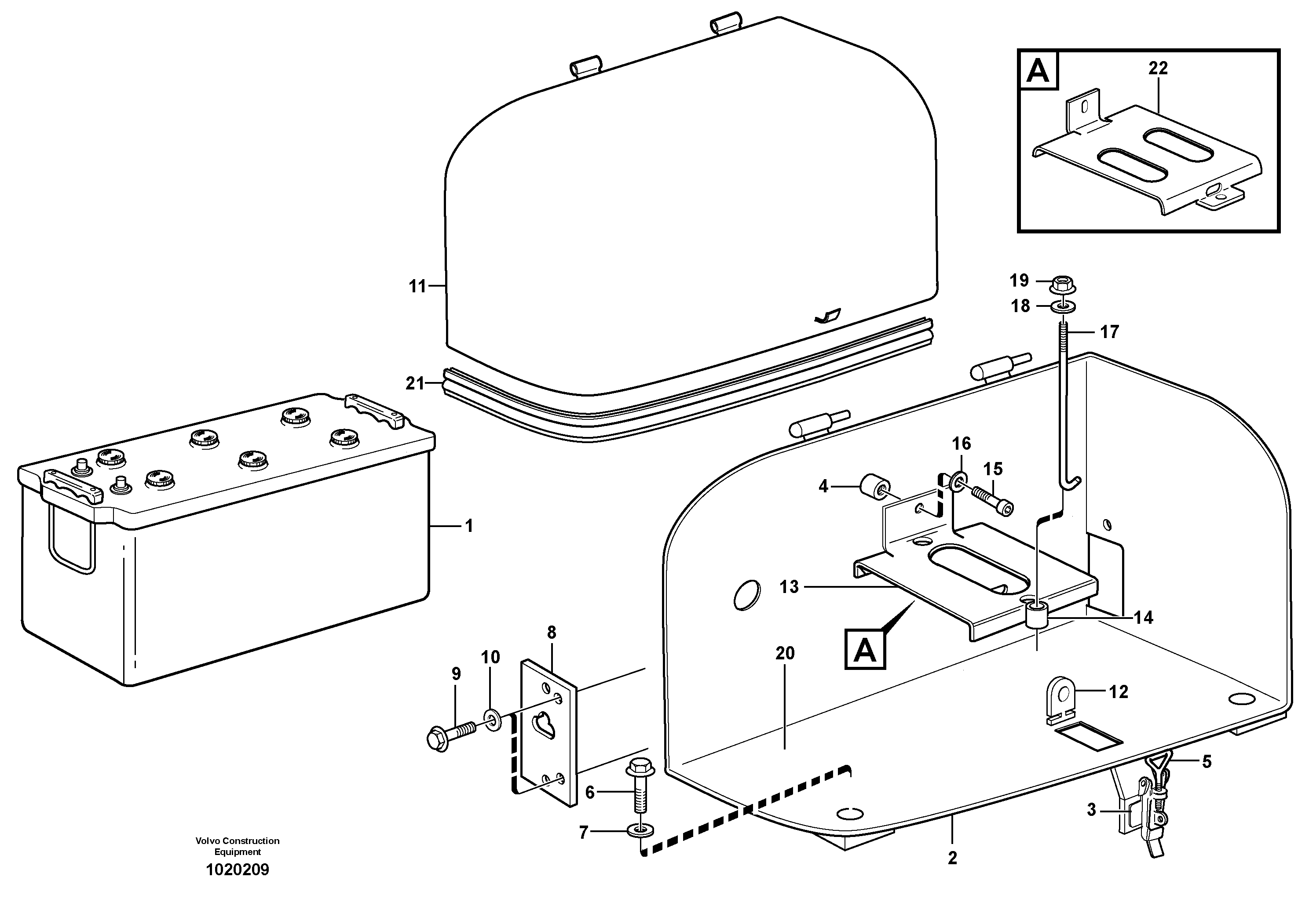 Battery box with fitting parts — volvo parts diagram