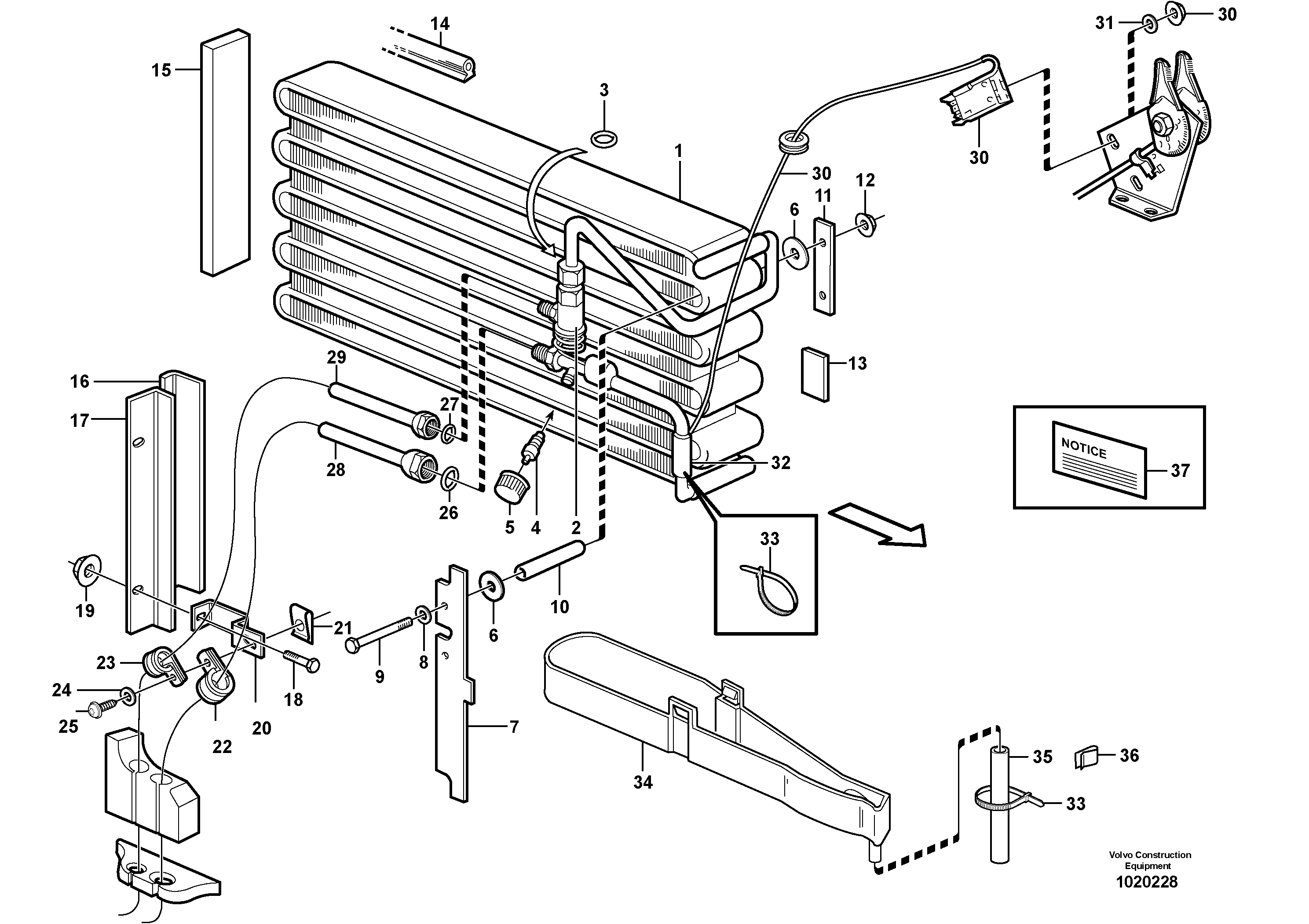 Evaporator for cooling agent R134a with fitting parts. — volvo parts diagram