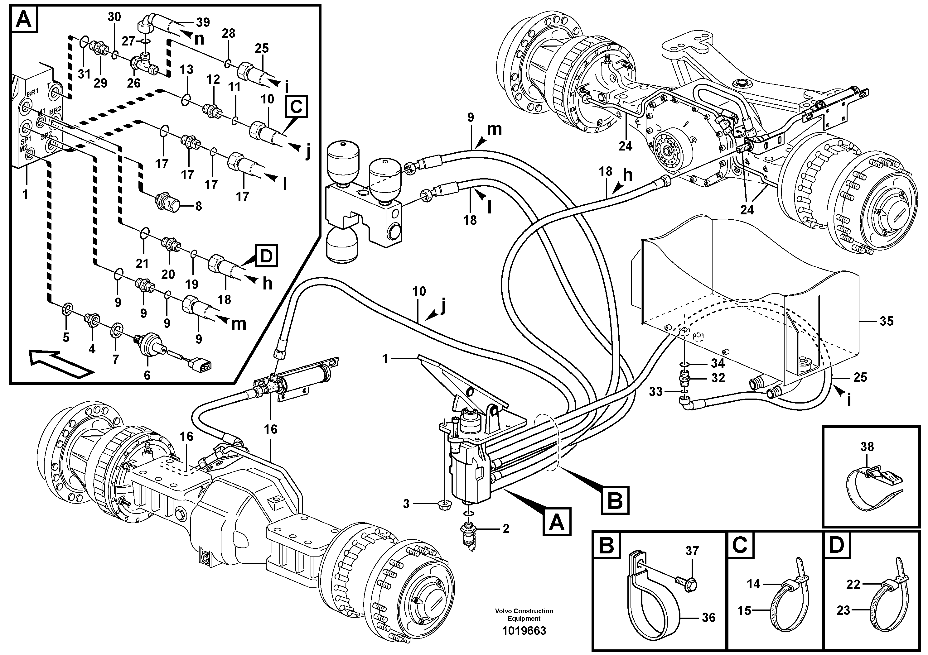 Brake lines, footbrake valve - axles — volvo parts diagram