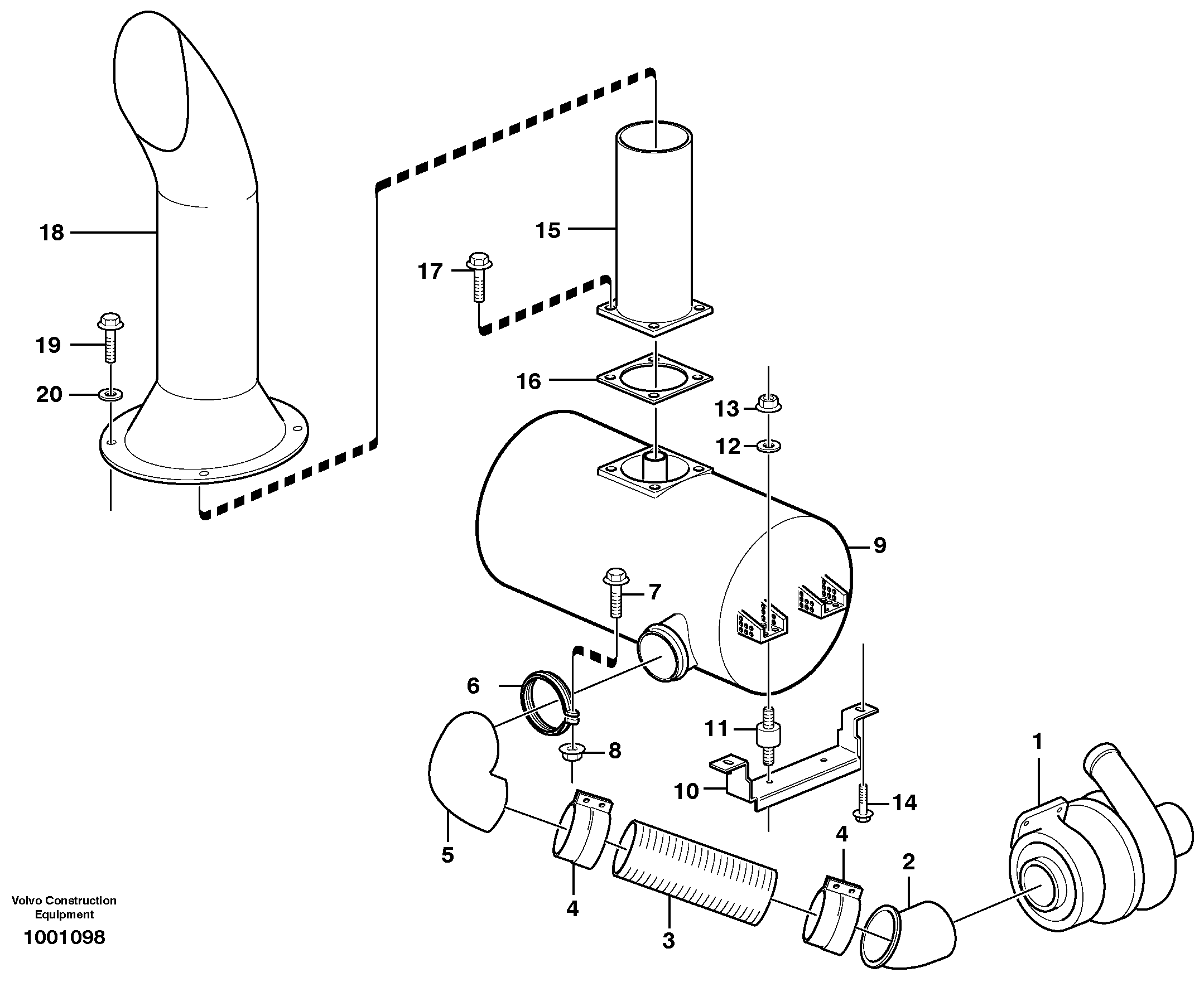 Exhaust system, silencer — volvo parts diagram