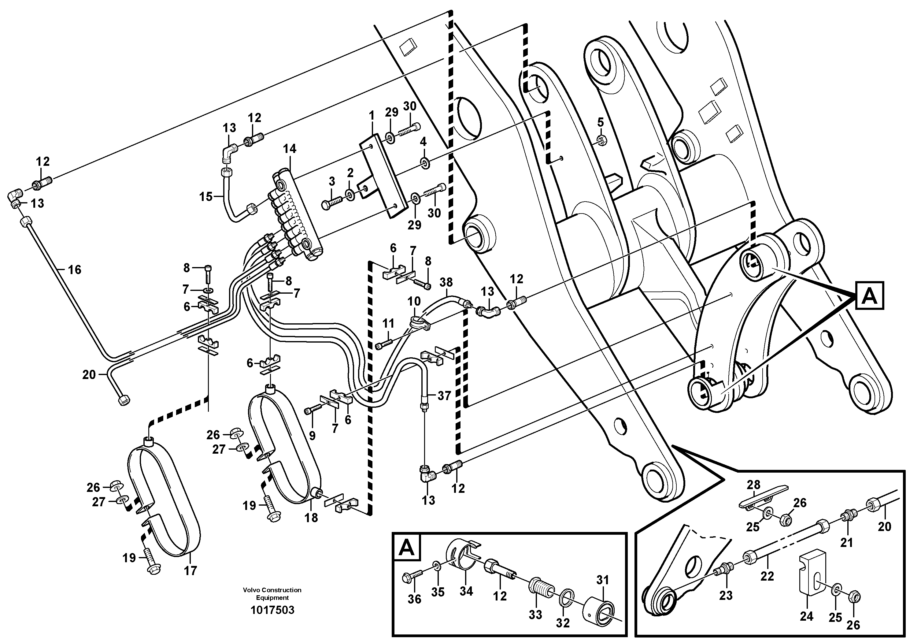 Central lubrication with fitting parts. B3  82629, 80928 — volvo parts diagram