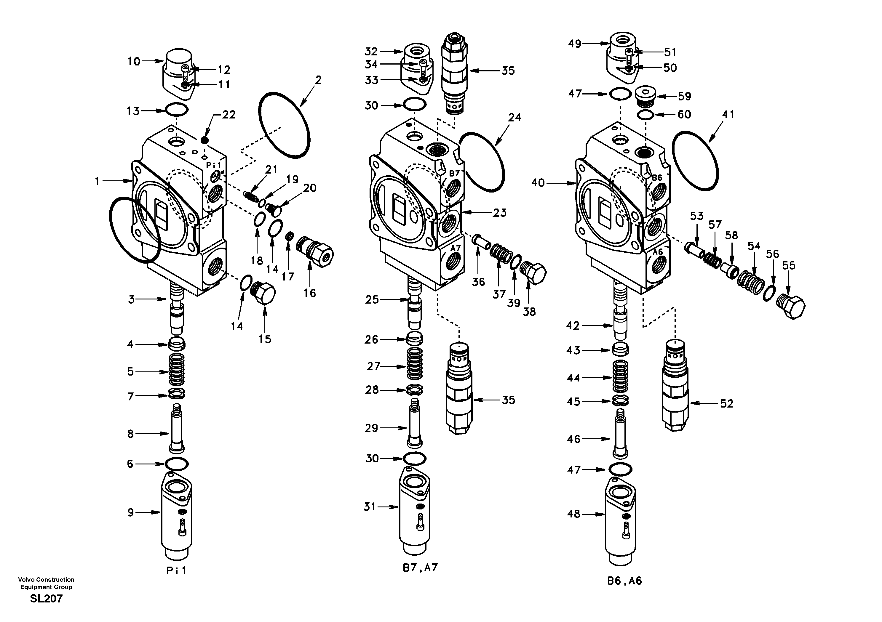 Main control valve, travel straight forward and dipper arm 1 and boom 2. — volvo parts diagram