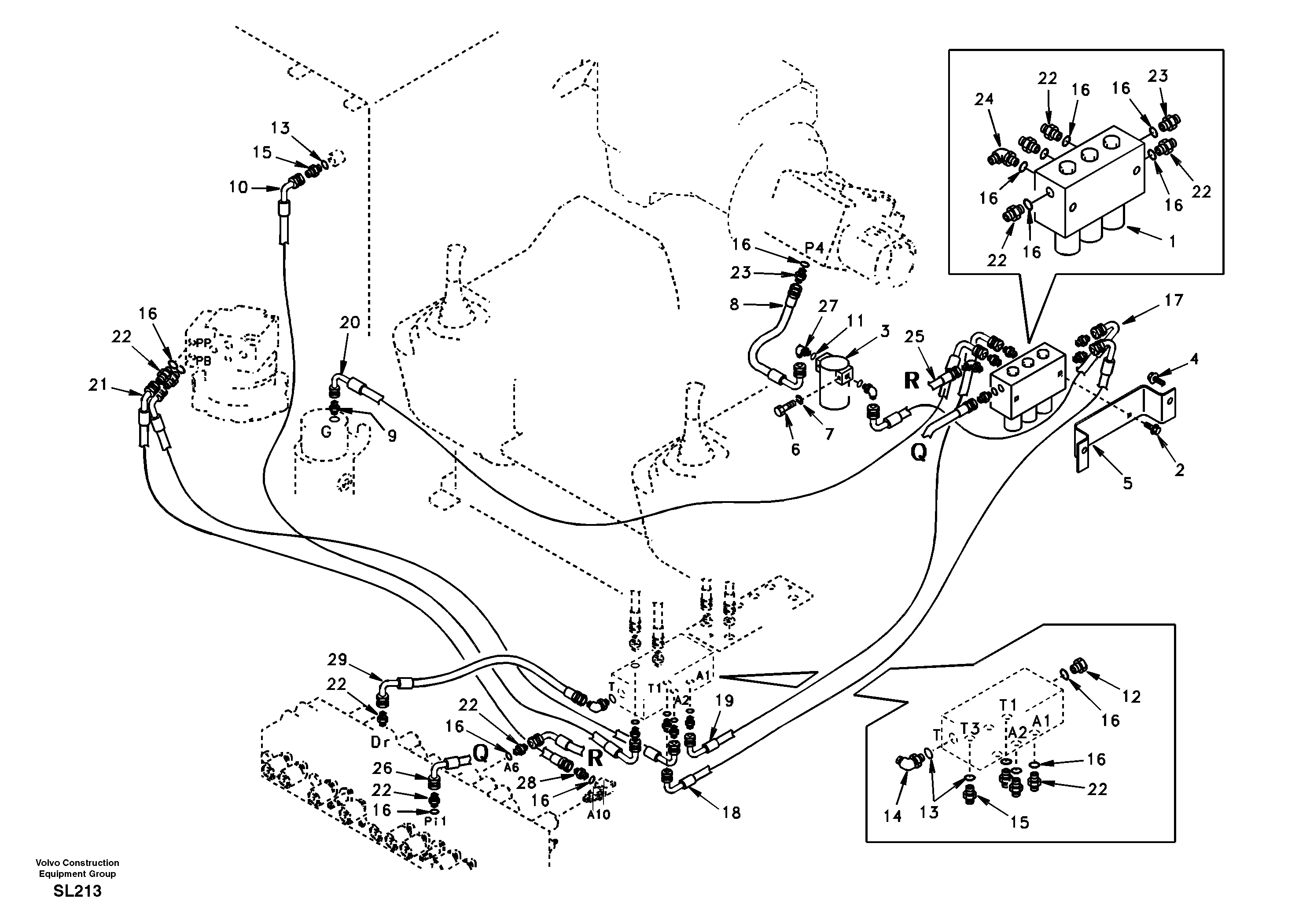 Servo system, control valve to solenoid valve and swing motor. — volvo parts diagram