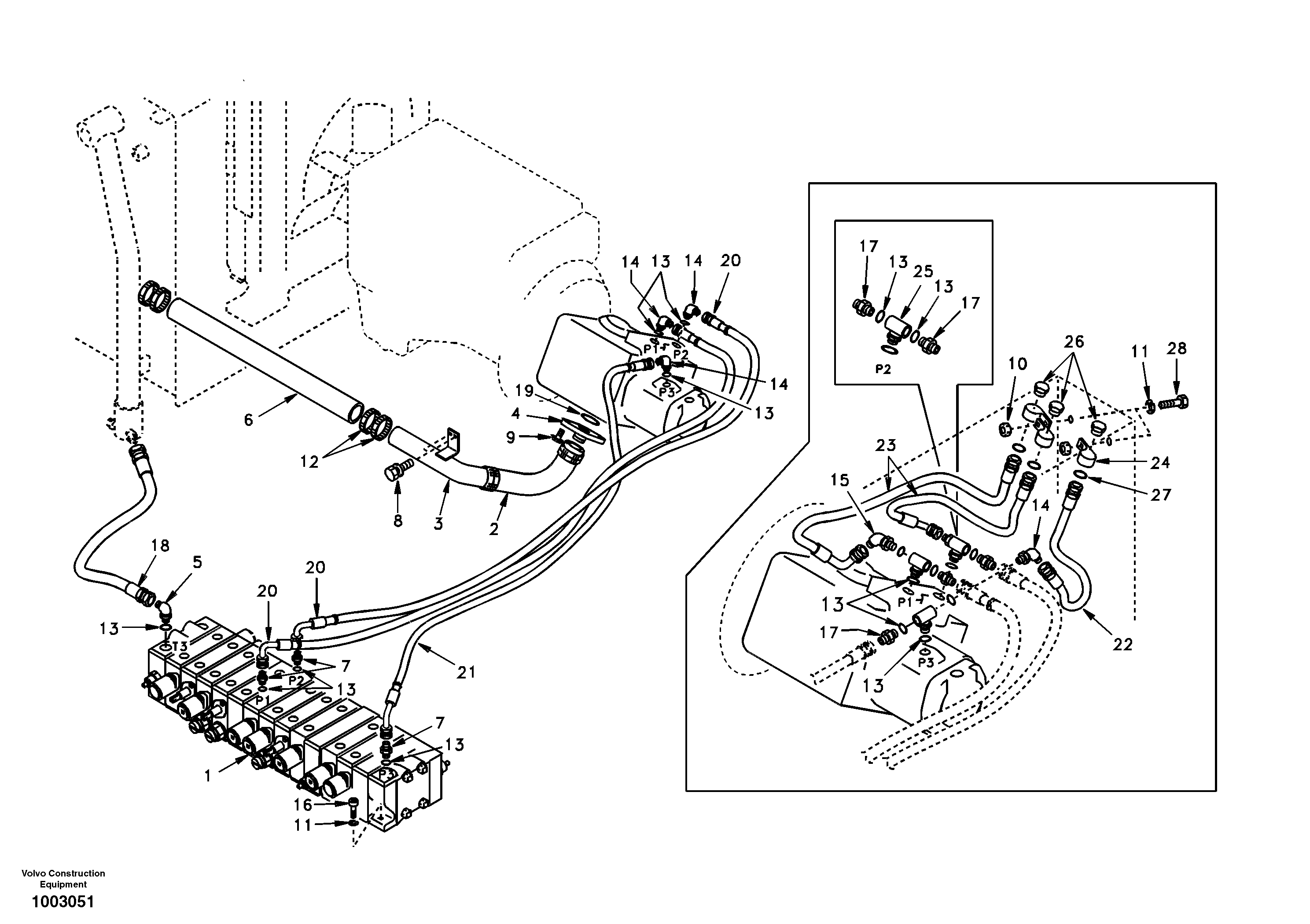 Hydraulic system, hydraulic tank to hydraulic pump — volvo parts diagram