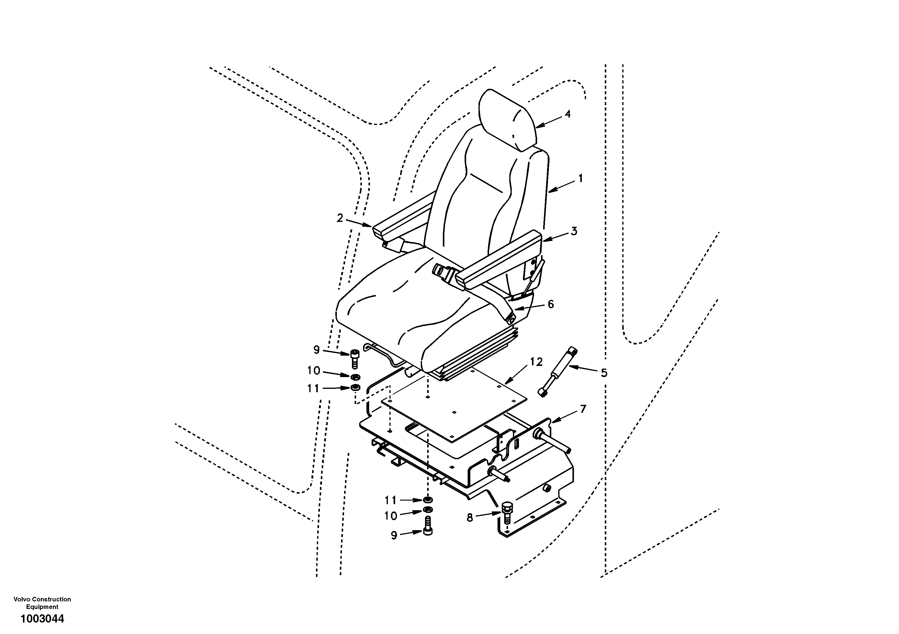 Operator seat with fitting parts — volvo parts diagram