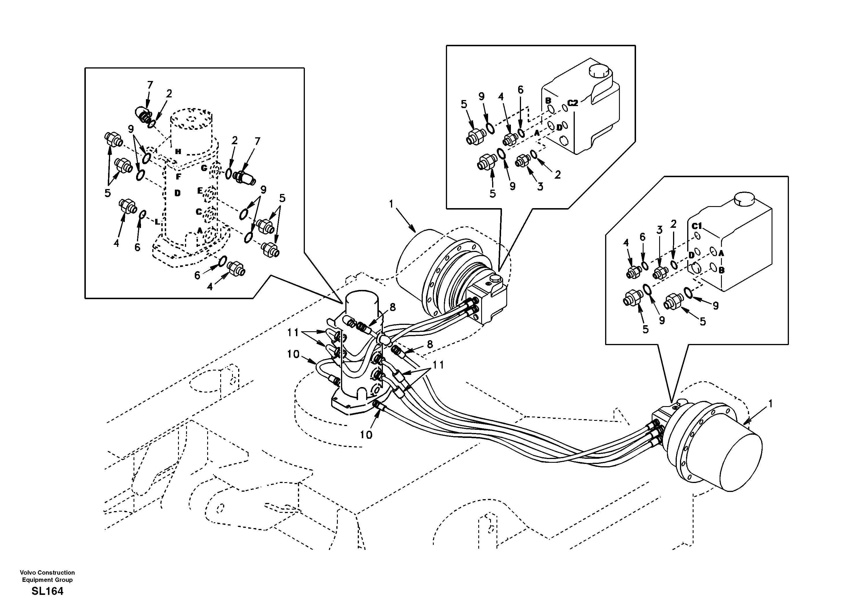 Turning joint line, turning joint to travel motor — volvo parts diagram