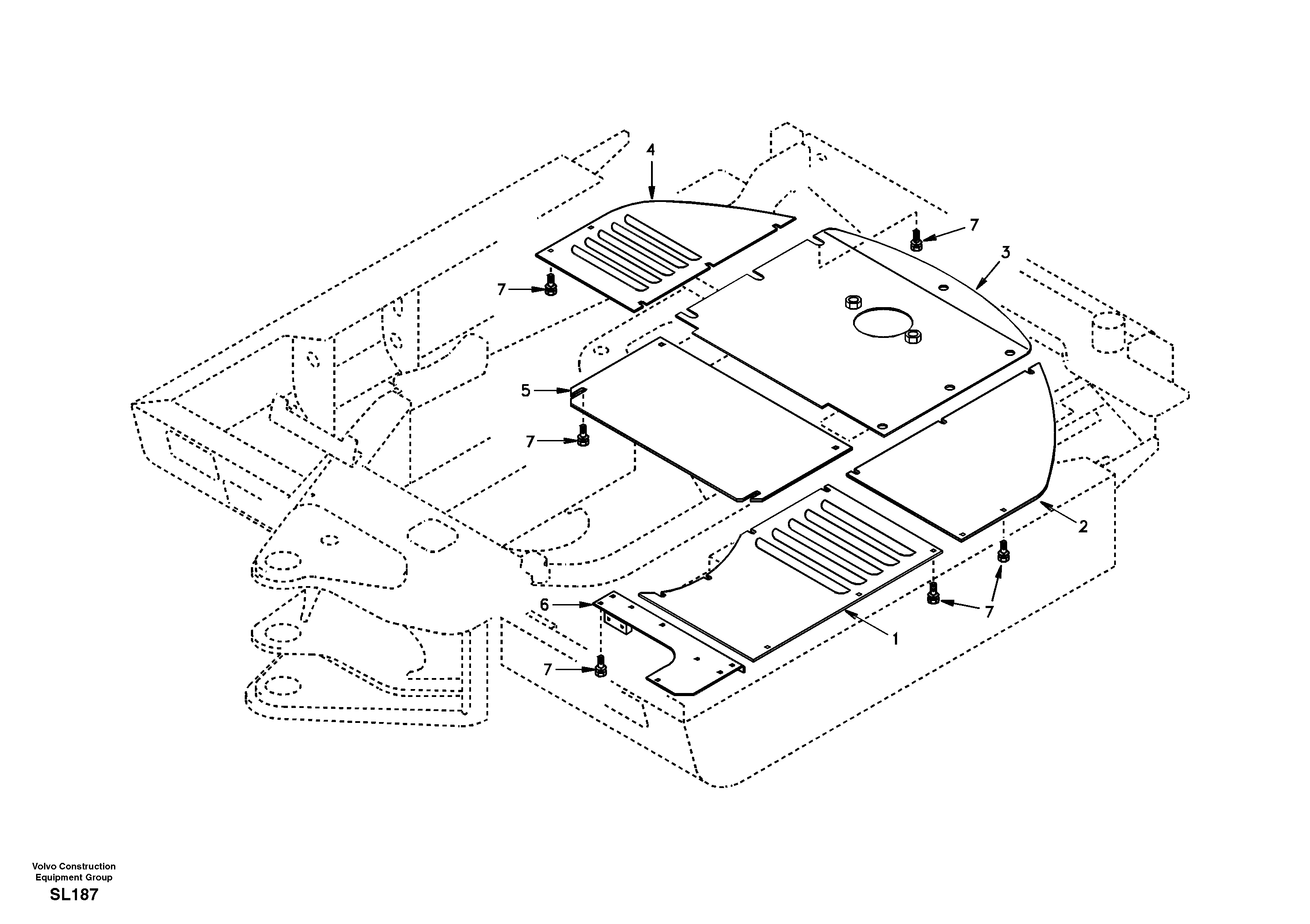 Hatches under engine, hydr.pumps, cooler, m.valve and fuel tank. — volvo parts diagram