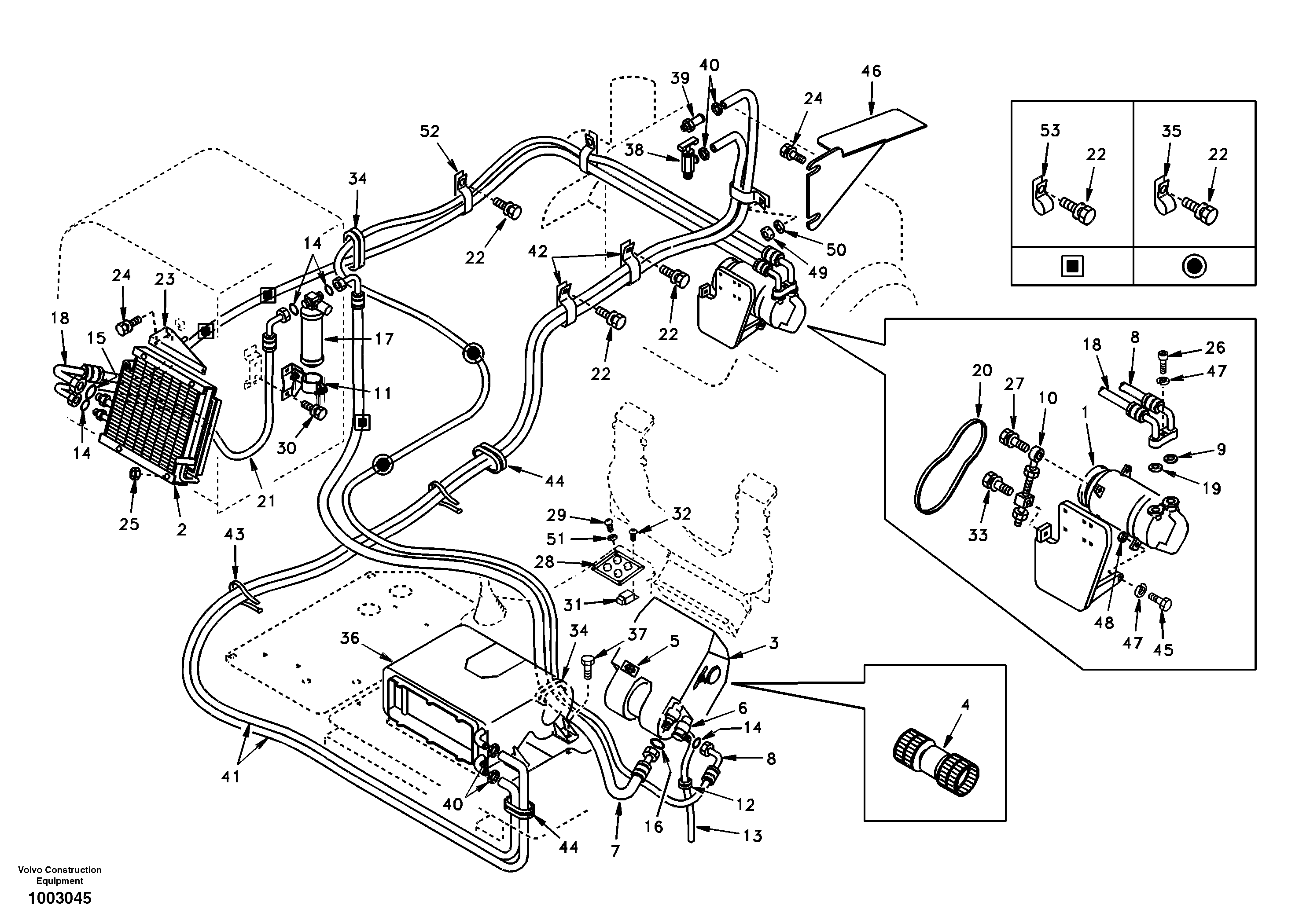 Air conditioning line, cooling and heater — volvo parts diagram
