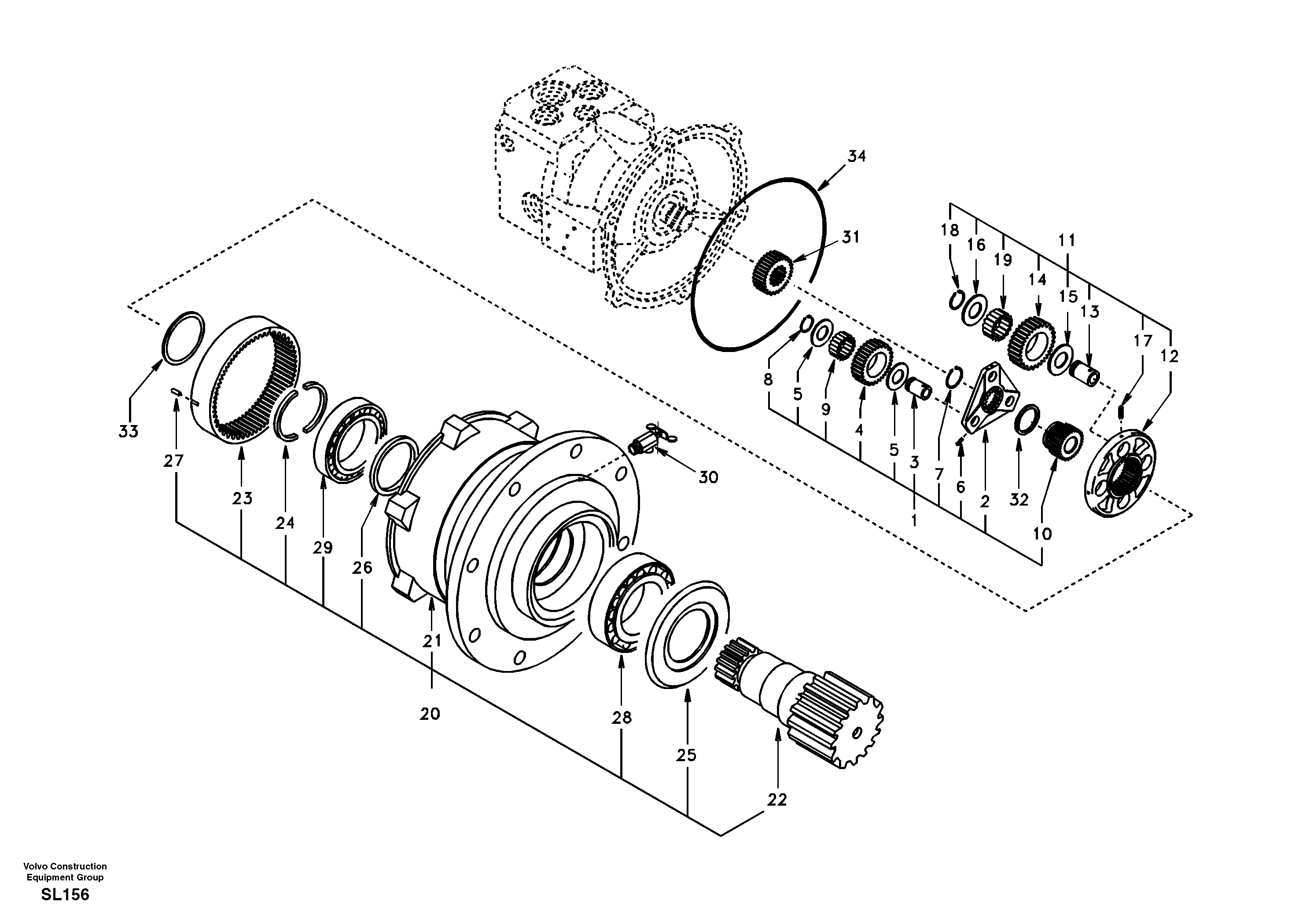 Swing gearbox — volvo parts diagram
