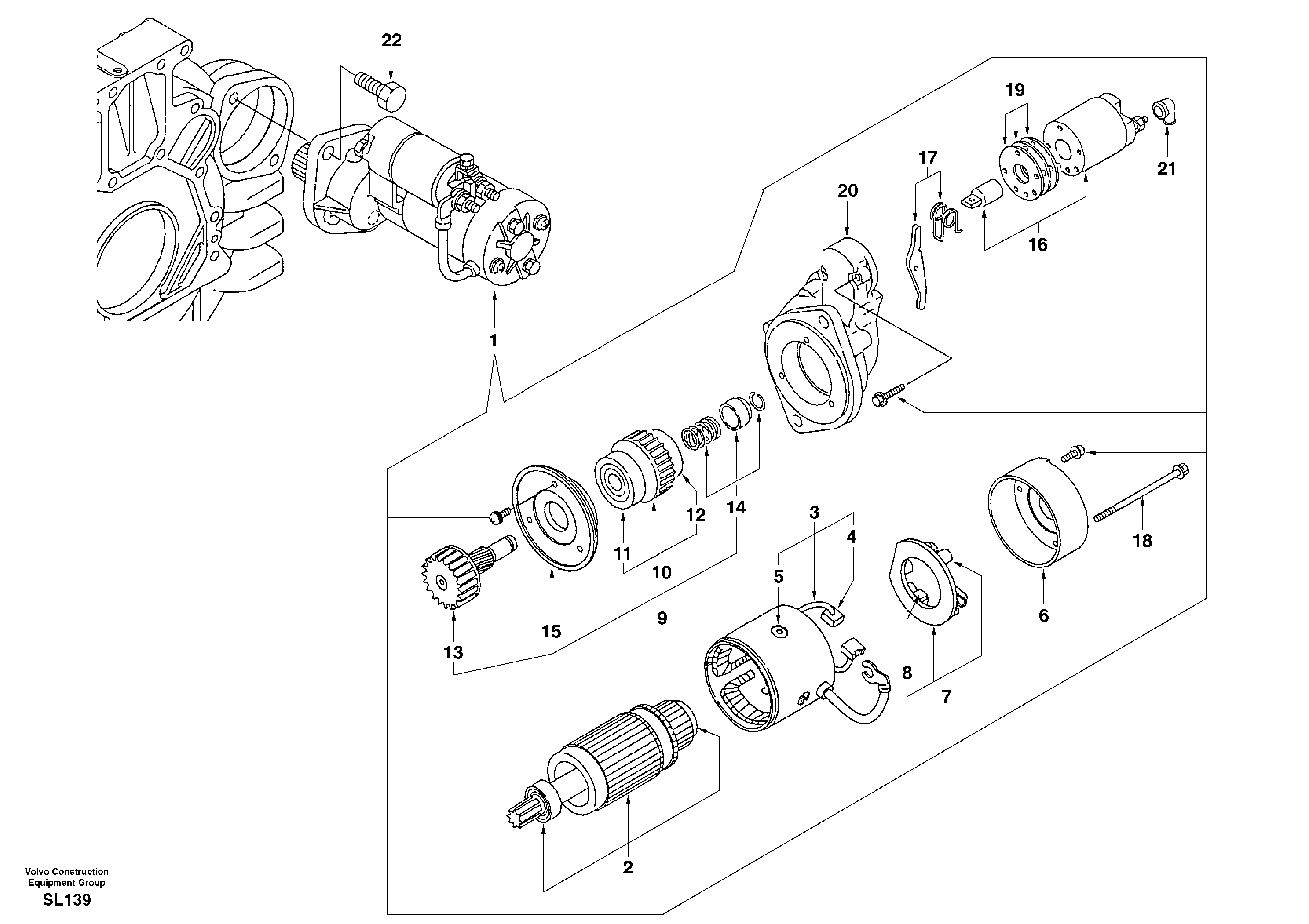 Starter motor, mounting — volvo parts diagram