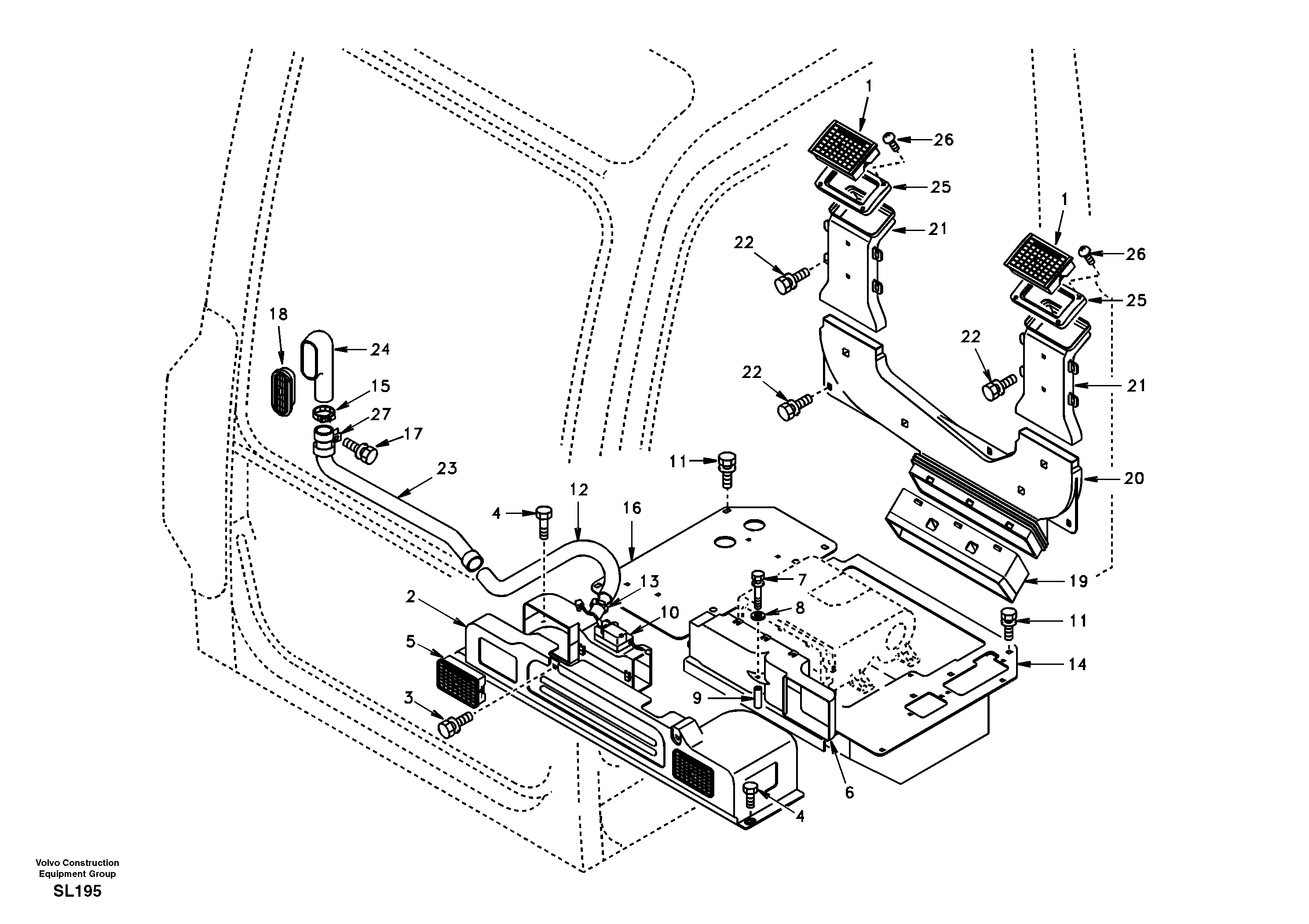 Air duct in cabin and cabin floor — volvo parts diagram